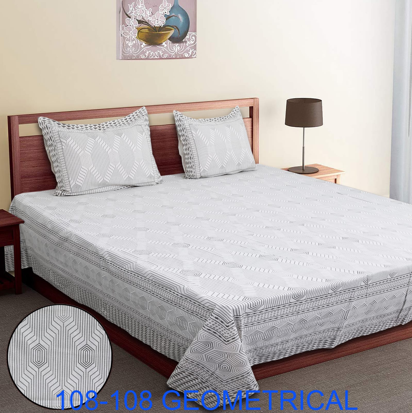 Cotton Autoloom King Size Bedsheet 108×108 with 2 Zipper Pillow Covers