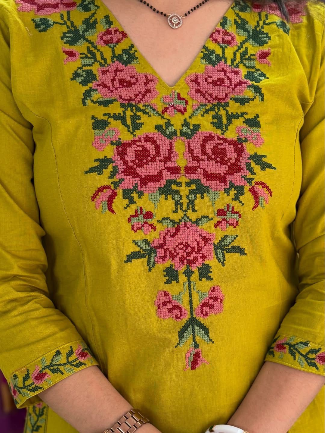 Cotton Co-Ord Set with Cross Stitch Embroidery & Pockets