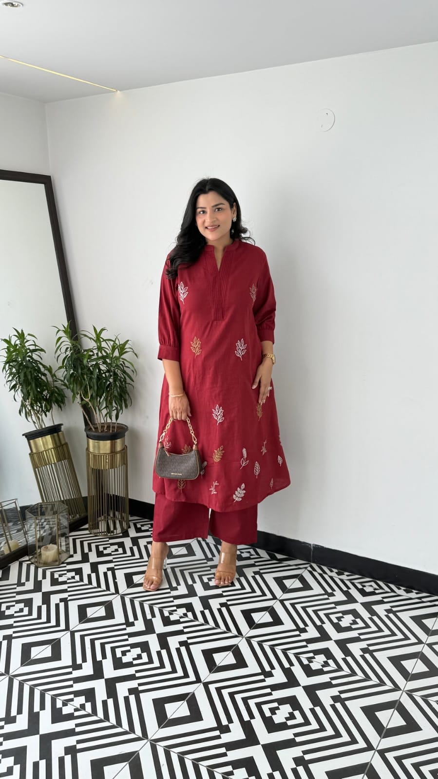 Cotton Collared Embroidered Kurta Pant Cord Set