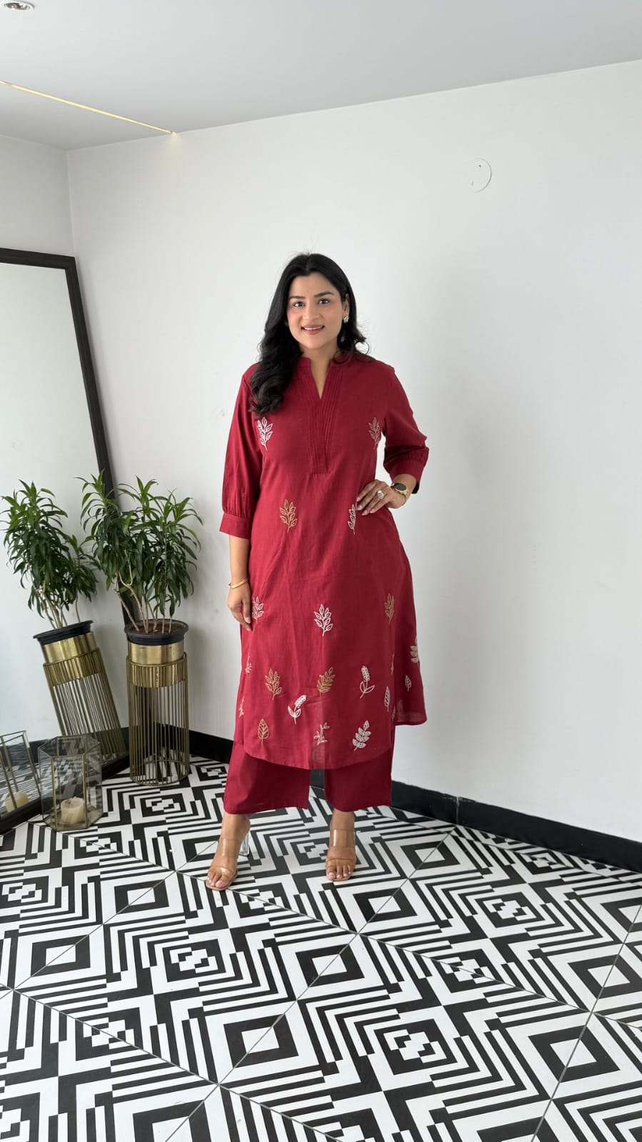 Cotton Collared Embroidered Kurta Pant Cord Set