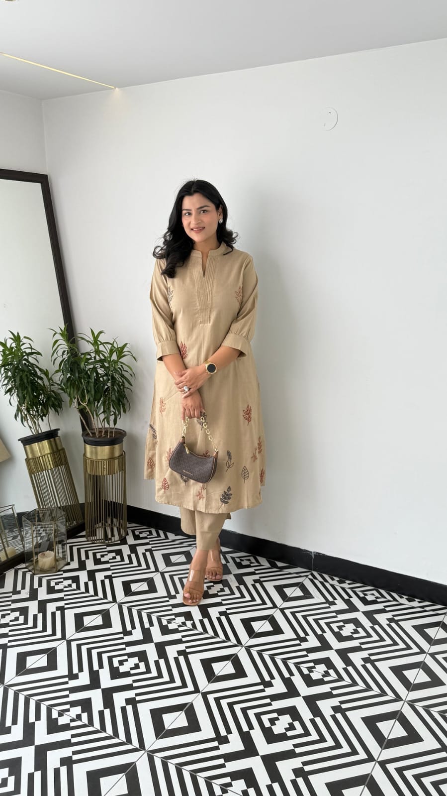 Cotton Collared Embroidered Kurta Pant Cord Set