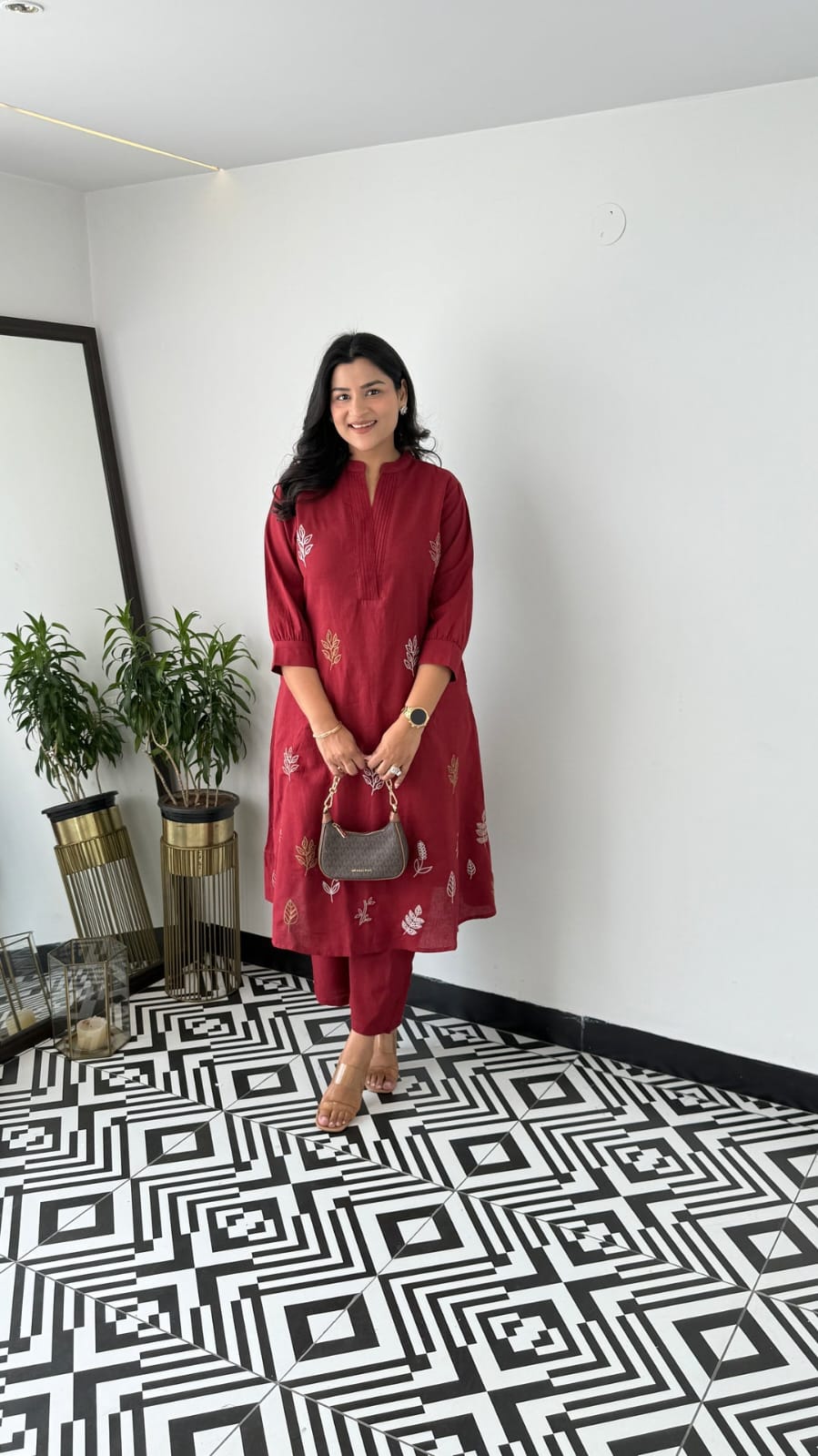 Cotton Collared Embroidered Kurta Pant Cord Set
