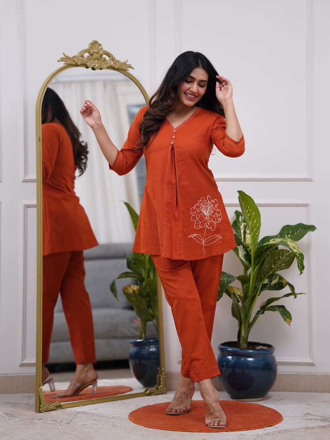 Cotton Coord Set with Button Work & Side Pocket