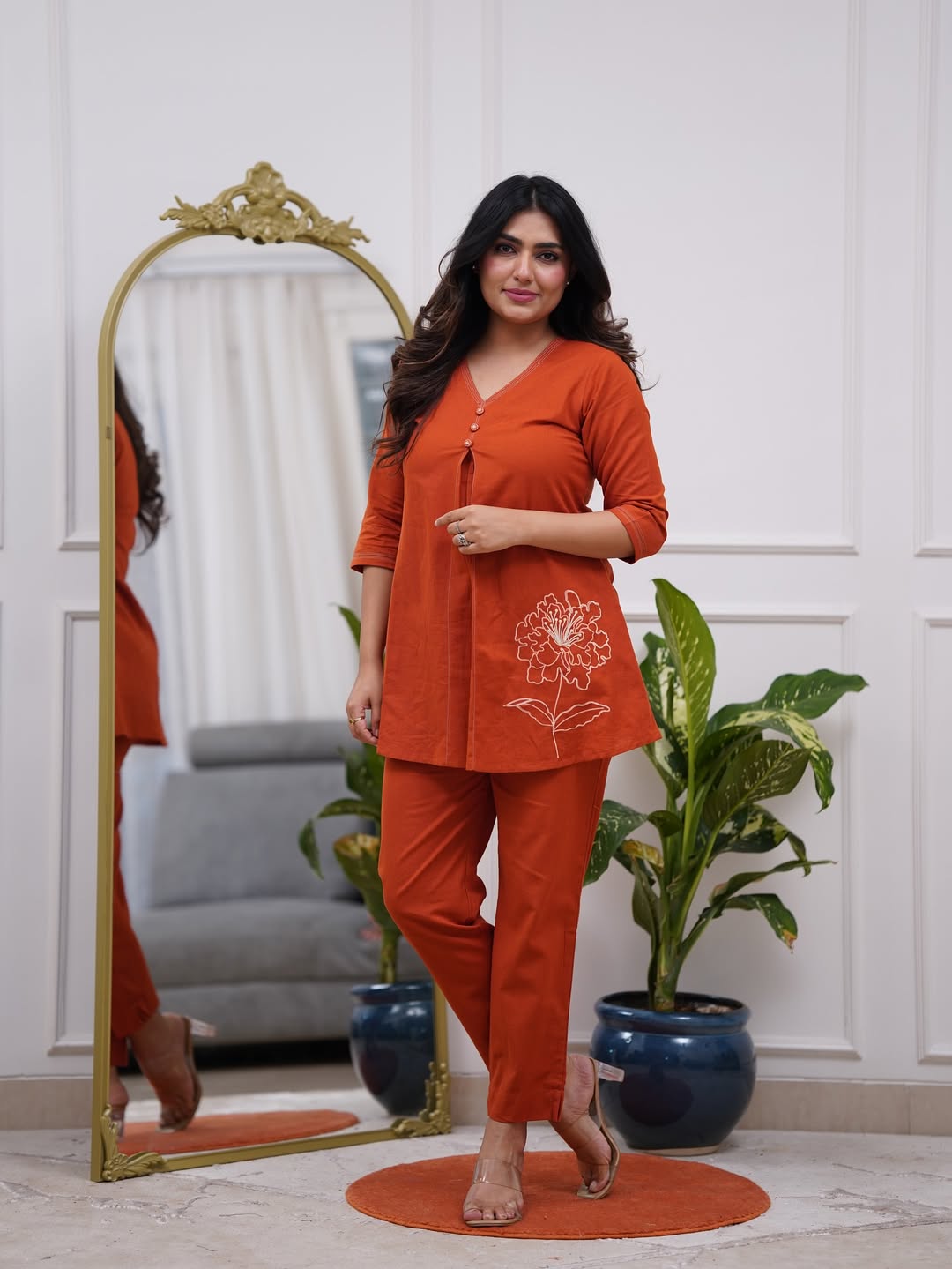 Cotton Coord Set with Button Work & Side Pocket