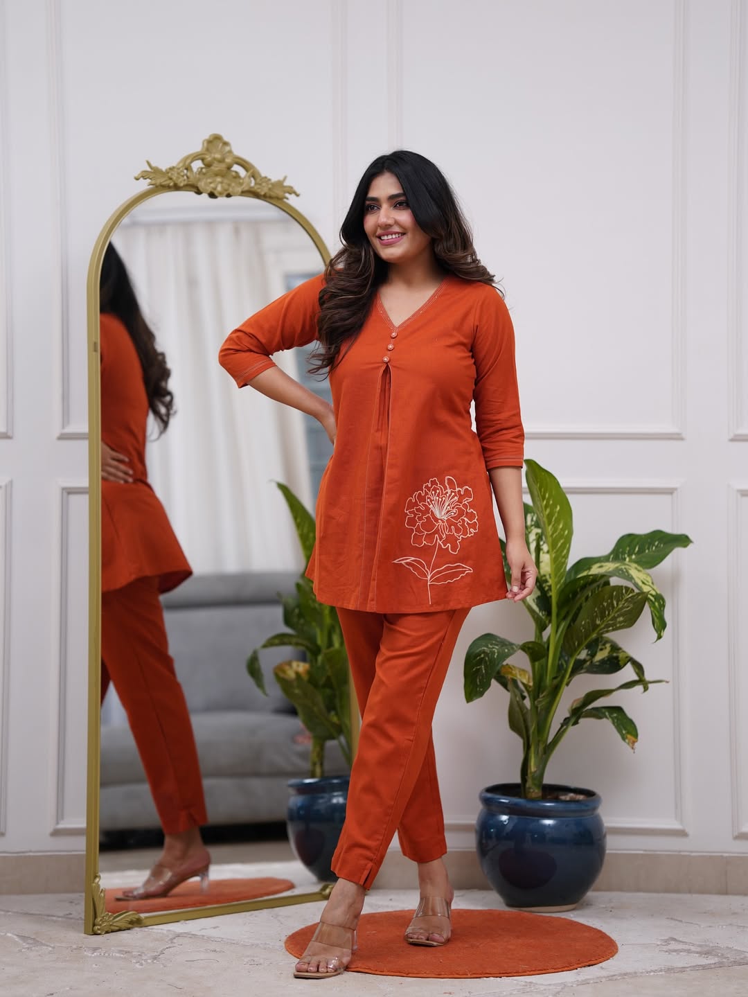 Cotton Coord Set with Button Work & Side Pocket