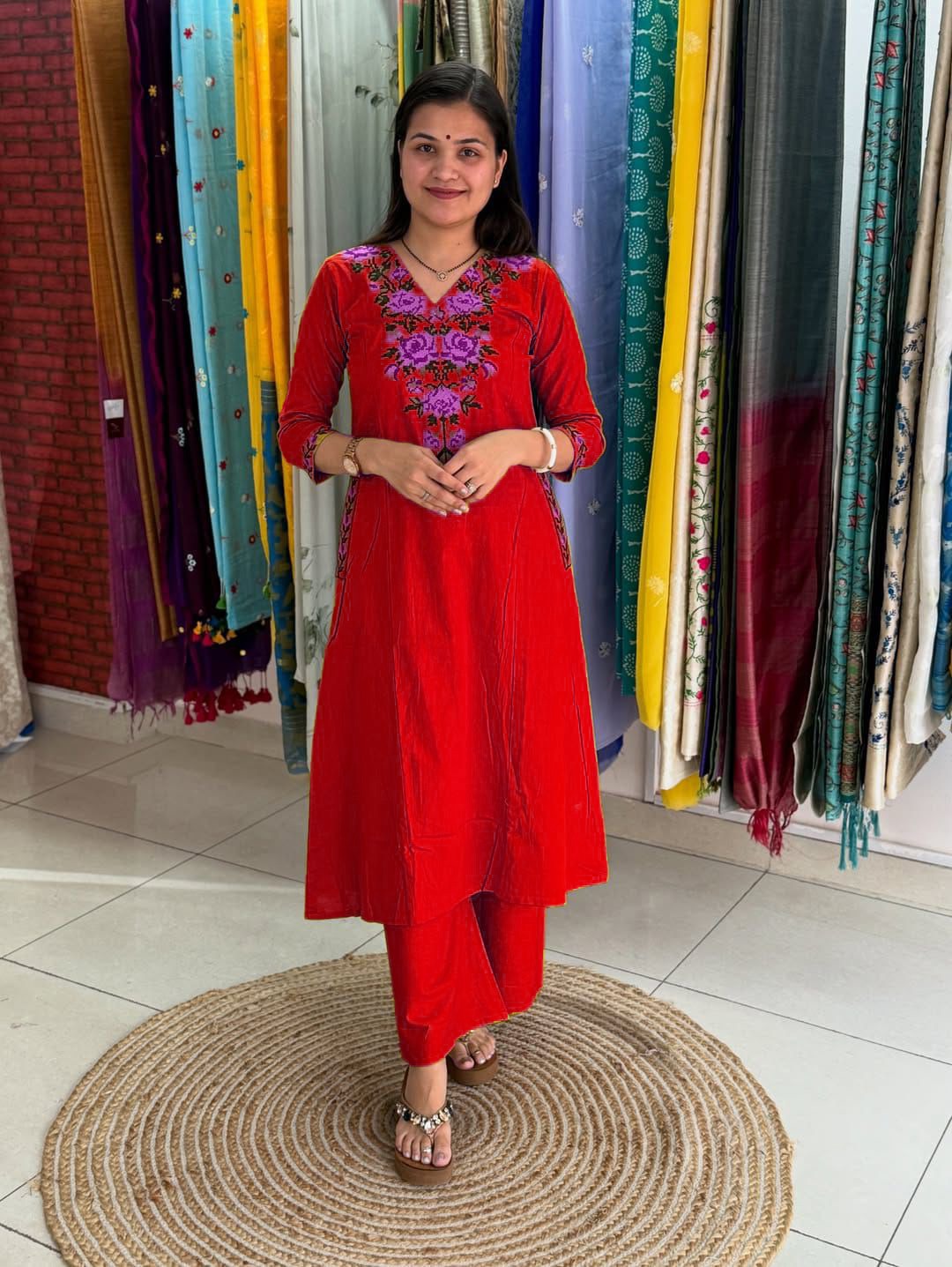 Cotton Coordinate Set with Cross Stitch Embroidery & Pockets