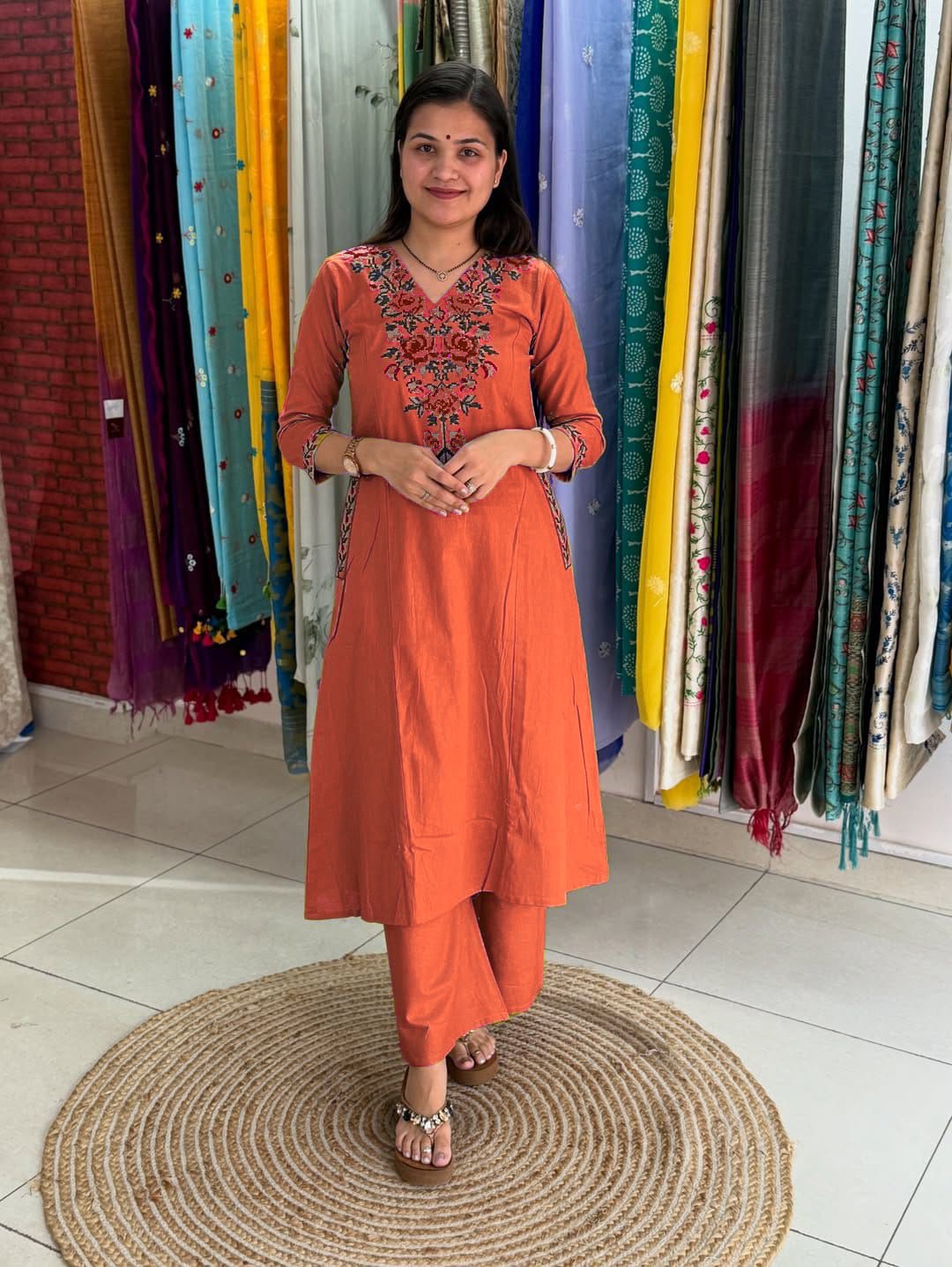 Cotton Coordinate Set with Cross Stitch Embroidery & Pockets