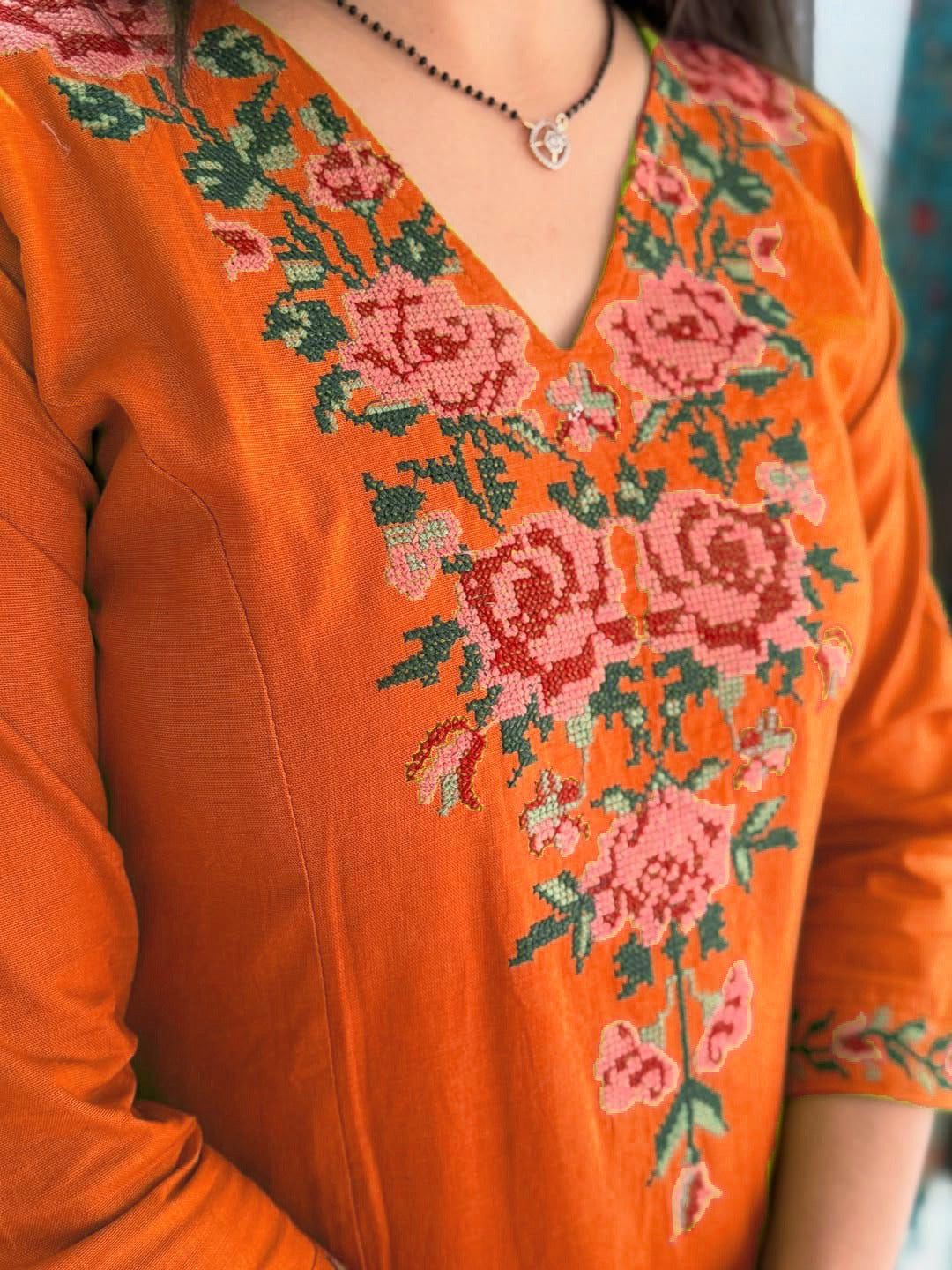 Cotton Coordinate Set with Cross Stitch Embroidery & Pockets