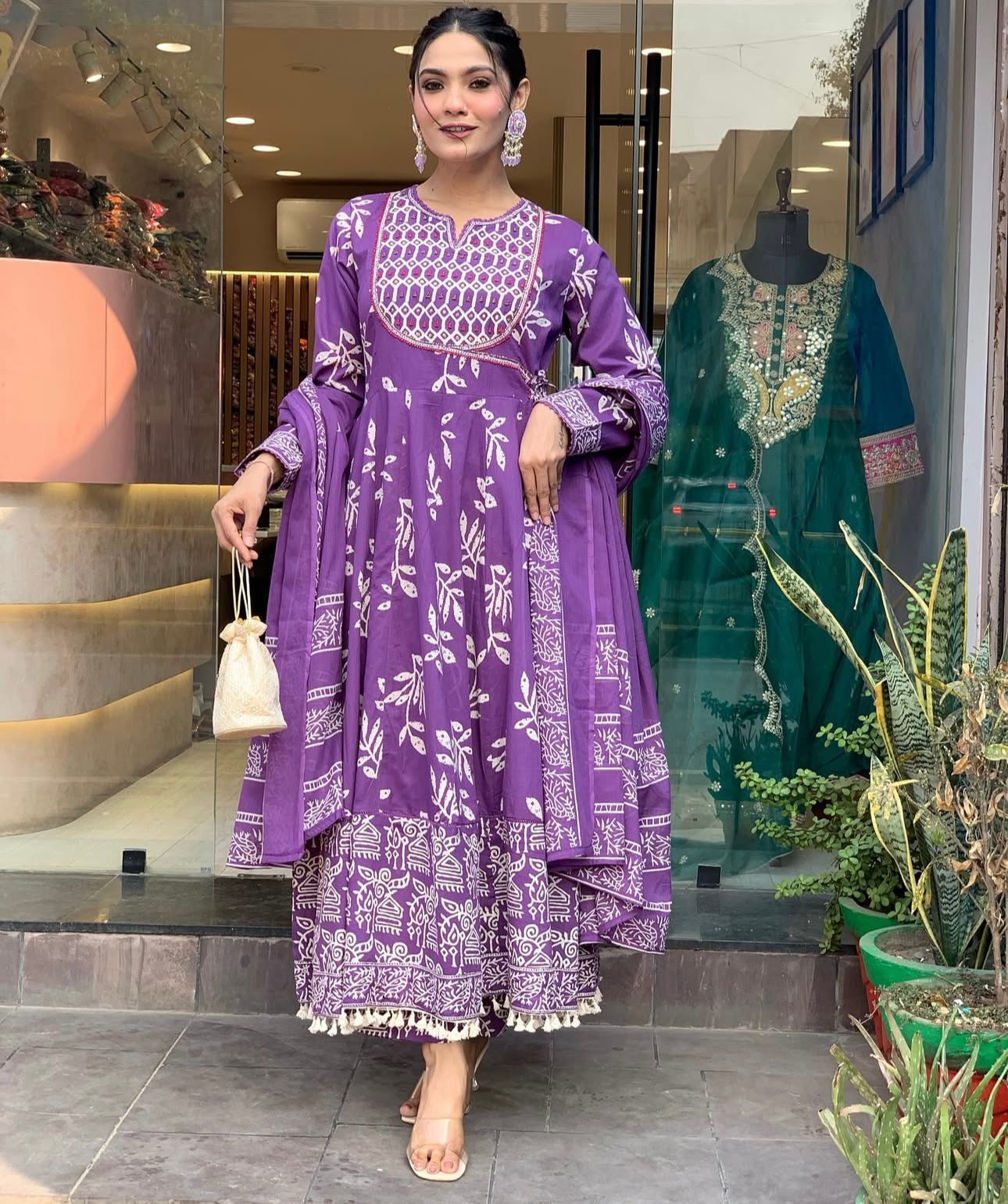 Cotton Discharge Print Suit Set with Pant & Dupatta