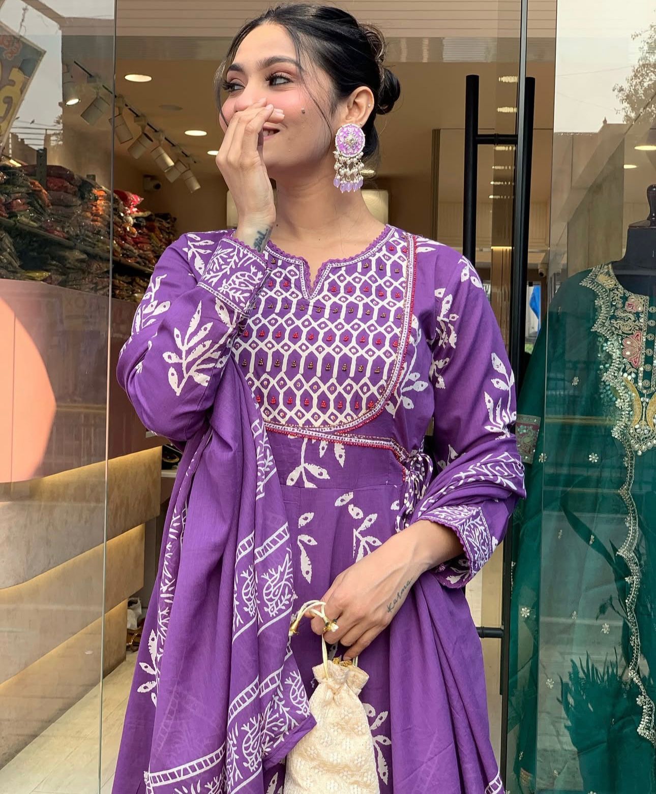 Cotton Discharge Print Suit Set with Pant & Dupatta