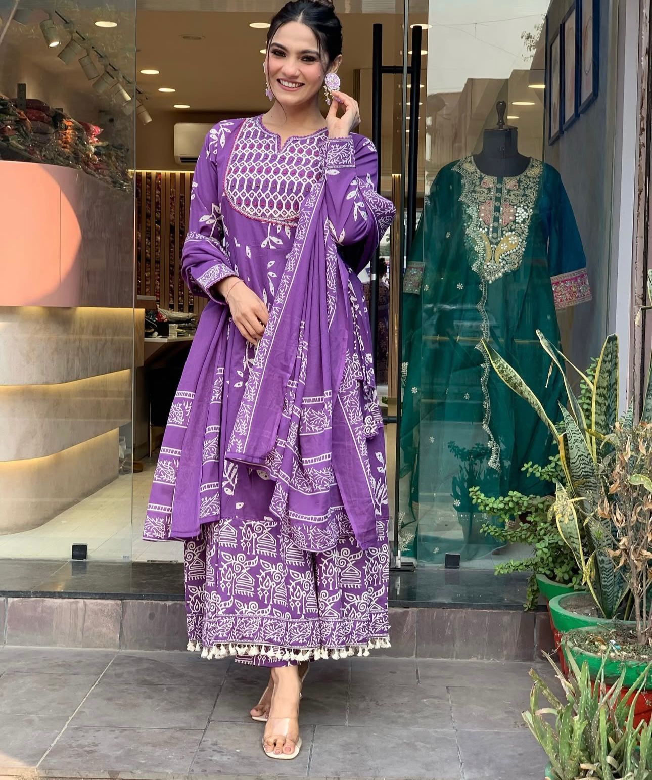 Cotton Discharge Print Suit Set with Pant & Dupatta
