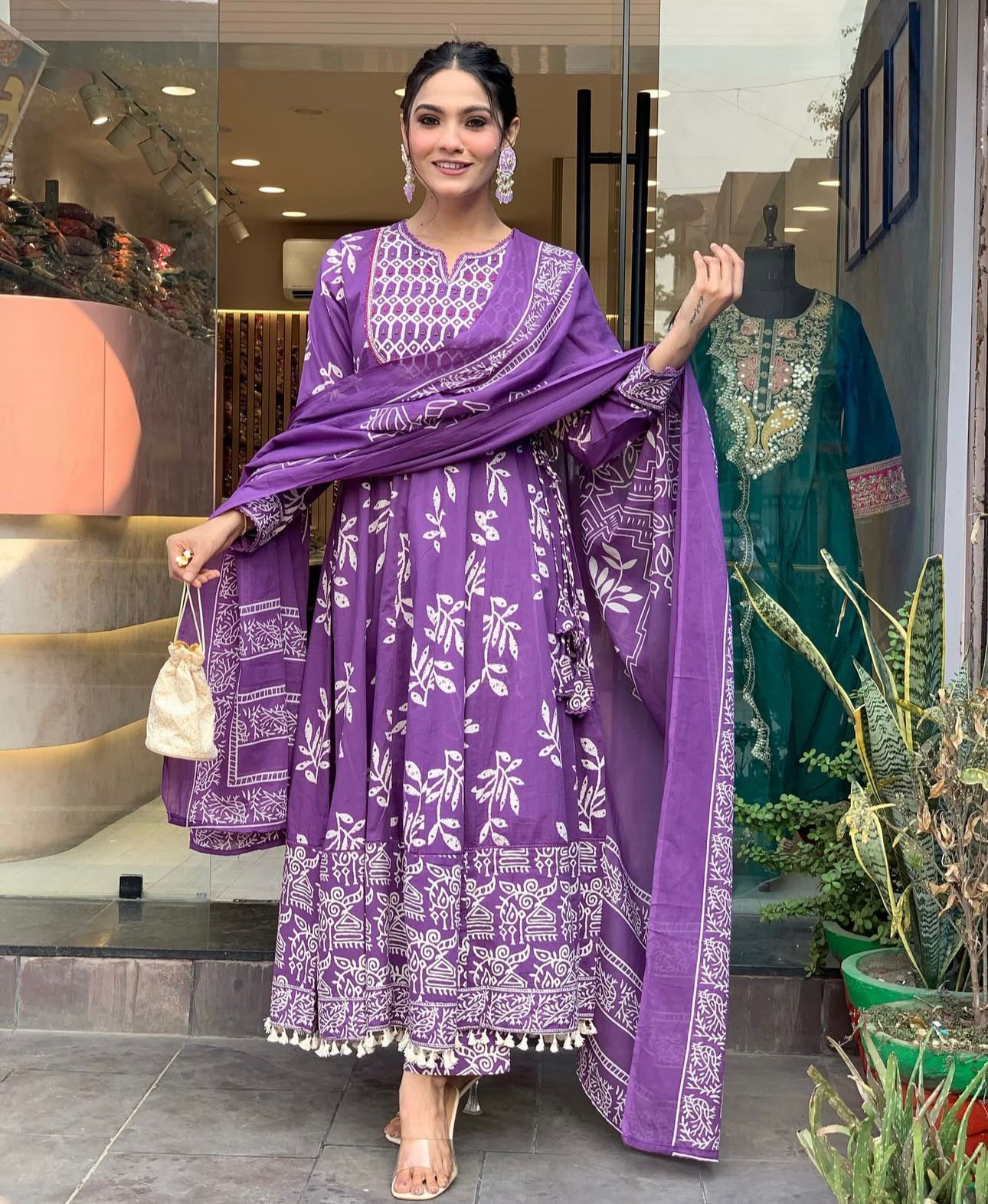 Cotton Discharge Print Suit Set with Pant & Dupatta
