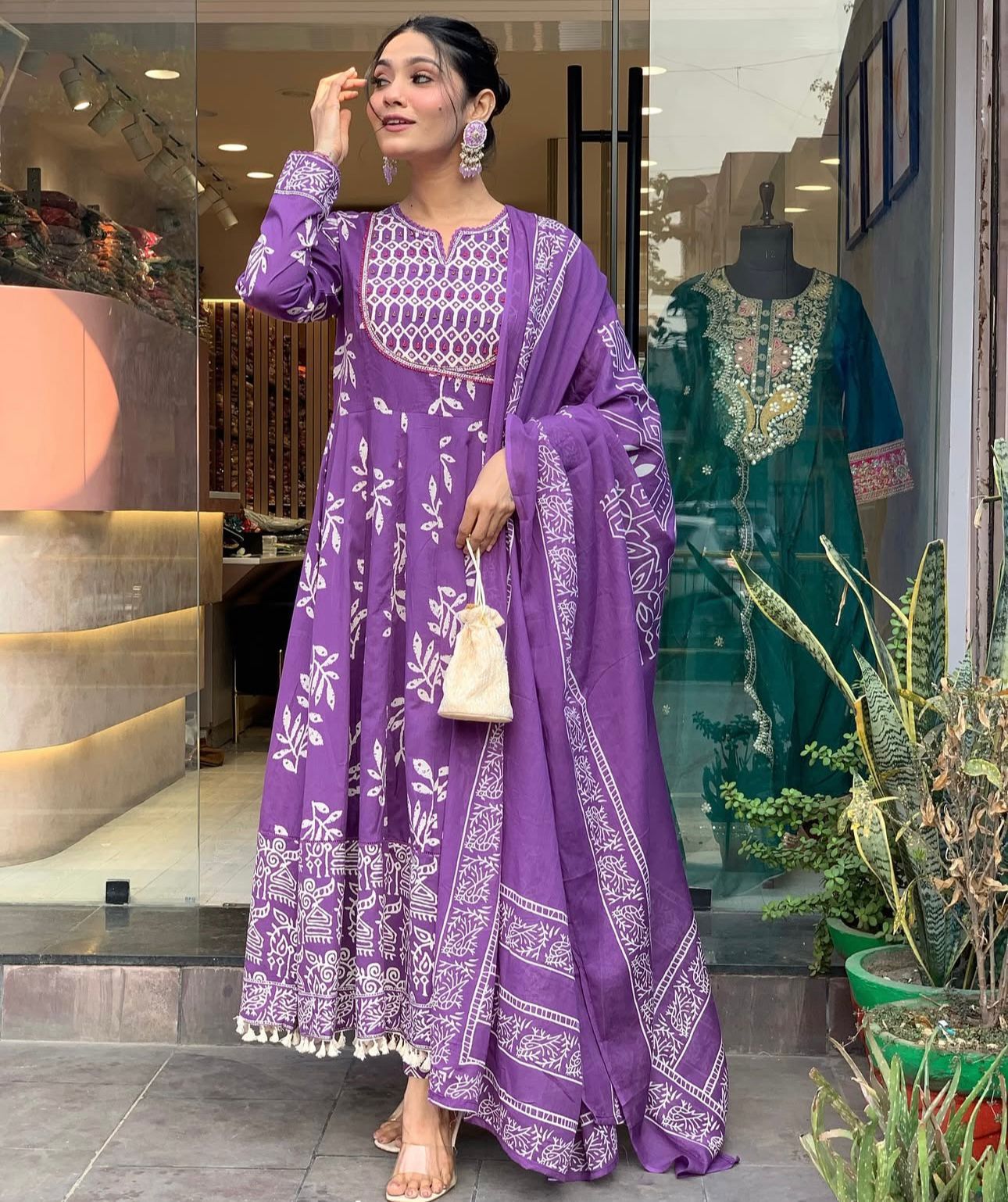 Cotton Discharge Print Suit Set with Pant & Dupatta