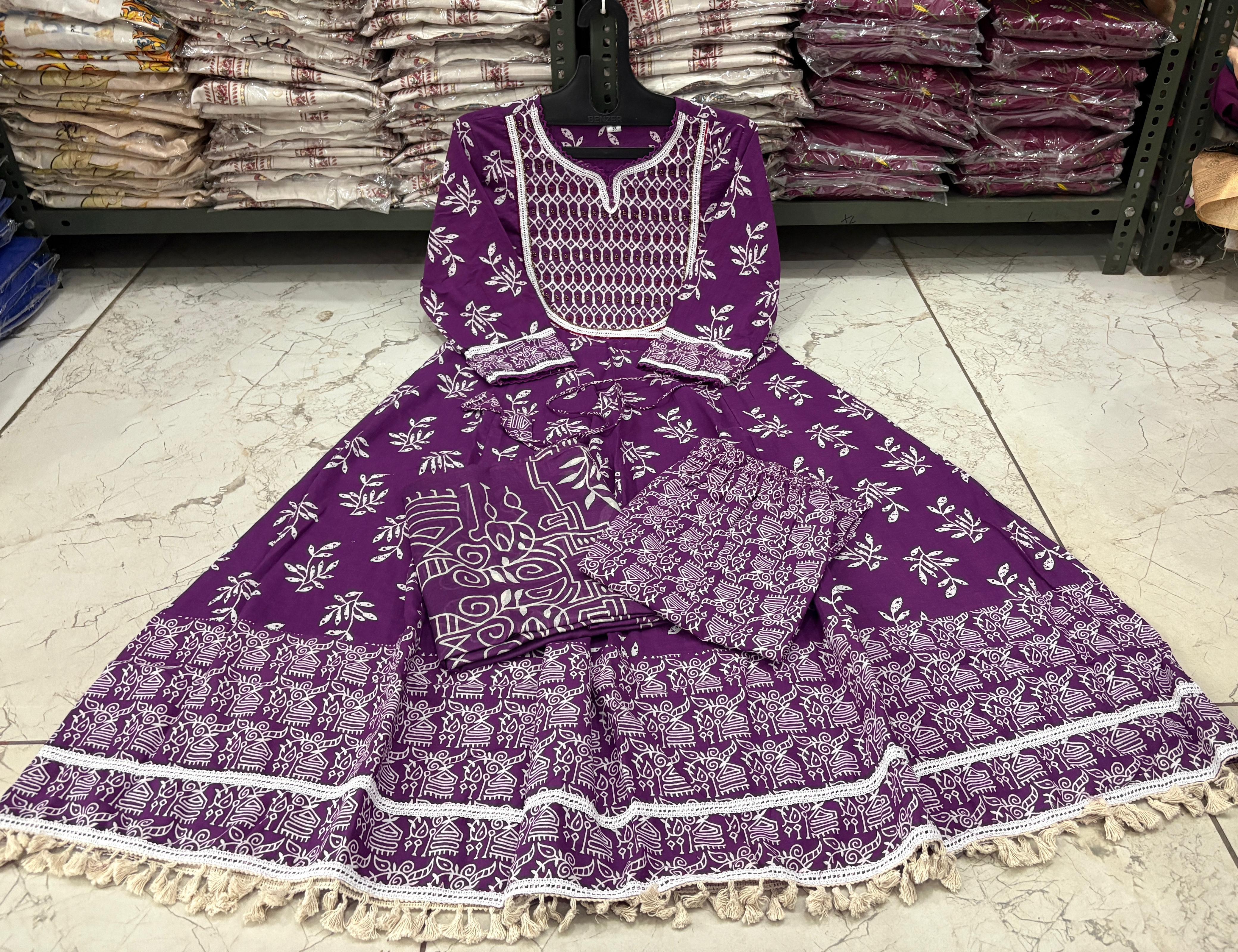 Cotton Discharge Print Suit Set with Pant & Dupatta
