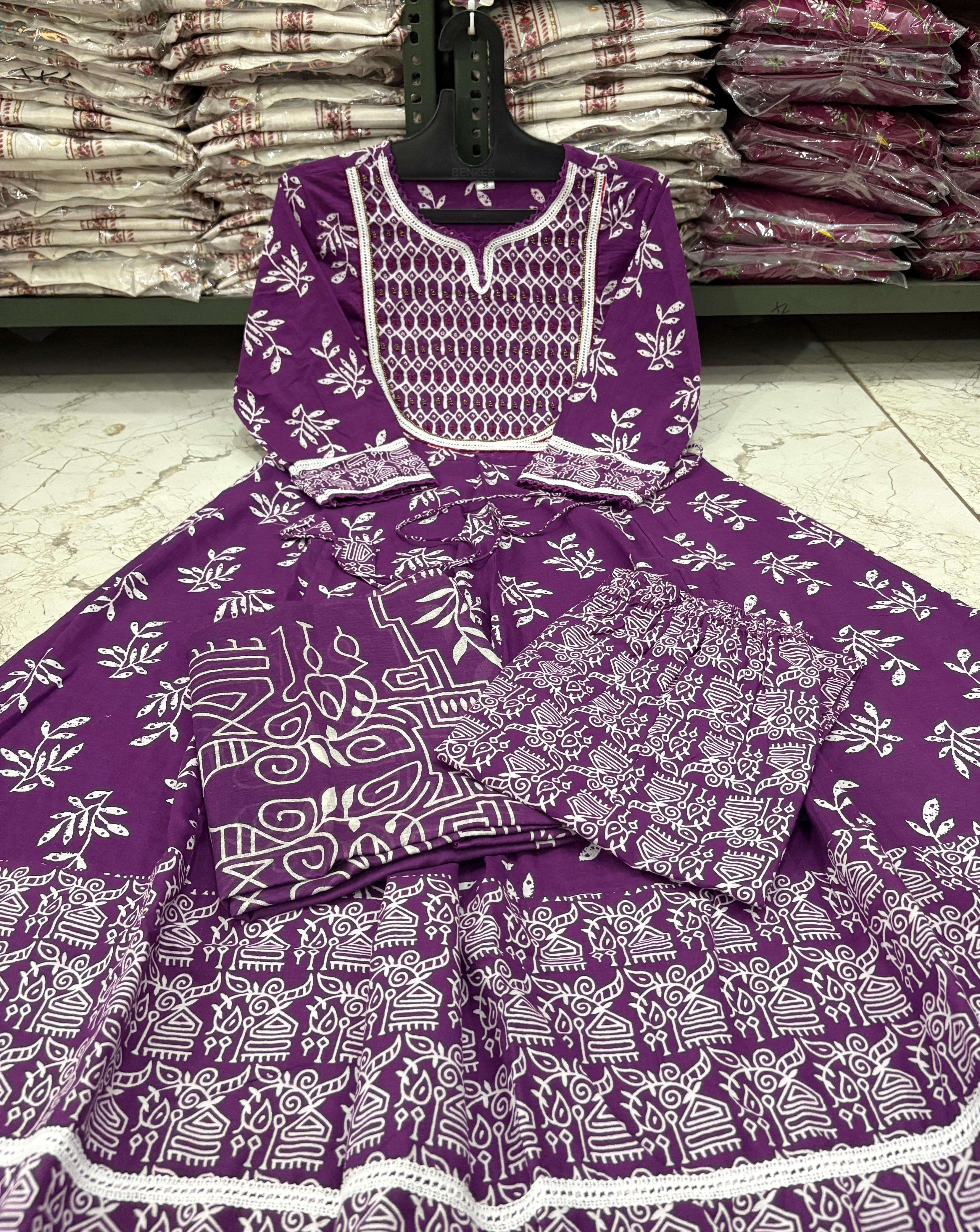 Cotton Discharge Print Suit Set with Pant & Dupatta