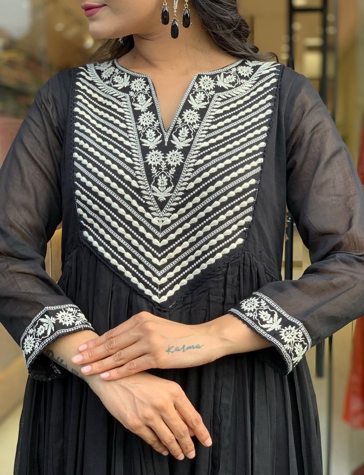 Cotton Embroidered Anarkali Suit Set with Pant & Dupatta