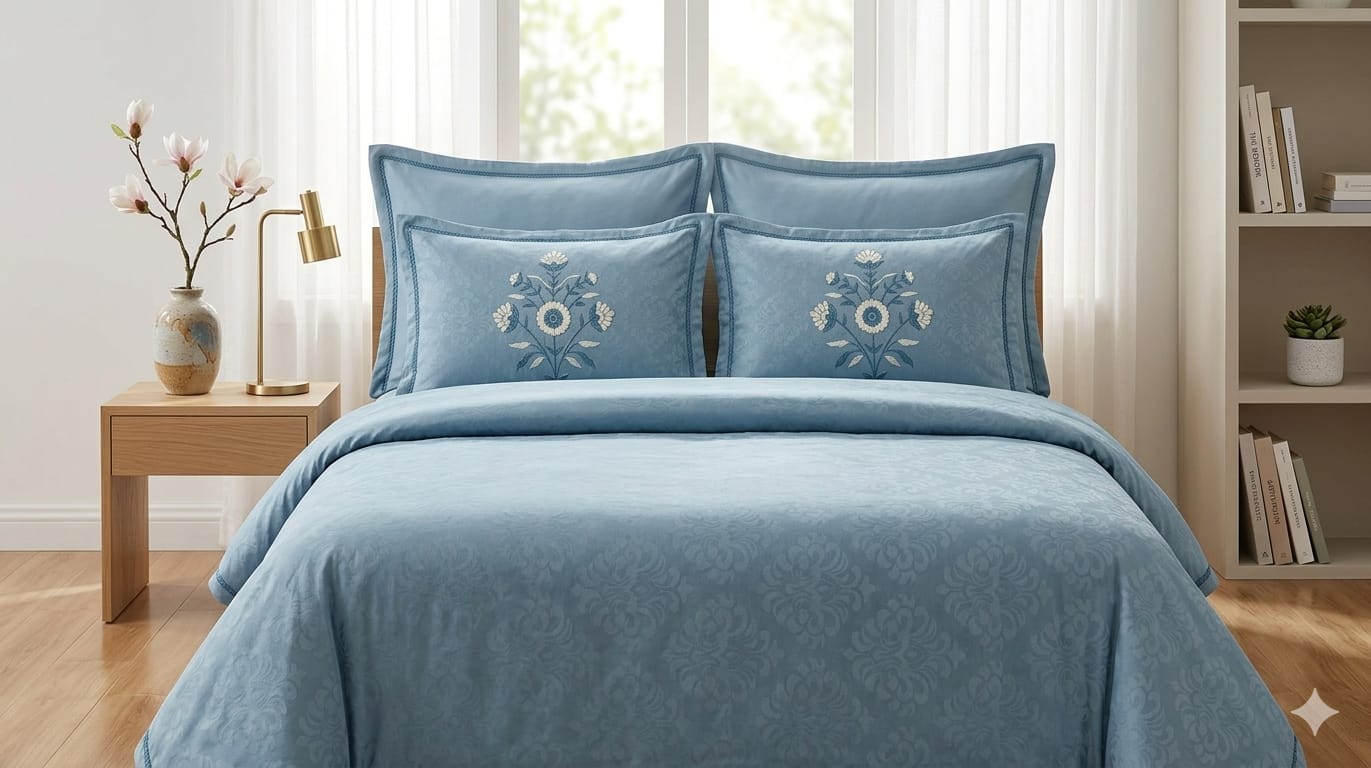 Cotton Double Bedsheet 100x100 Inches with 2 Embroidered Pillow Covers