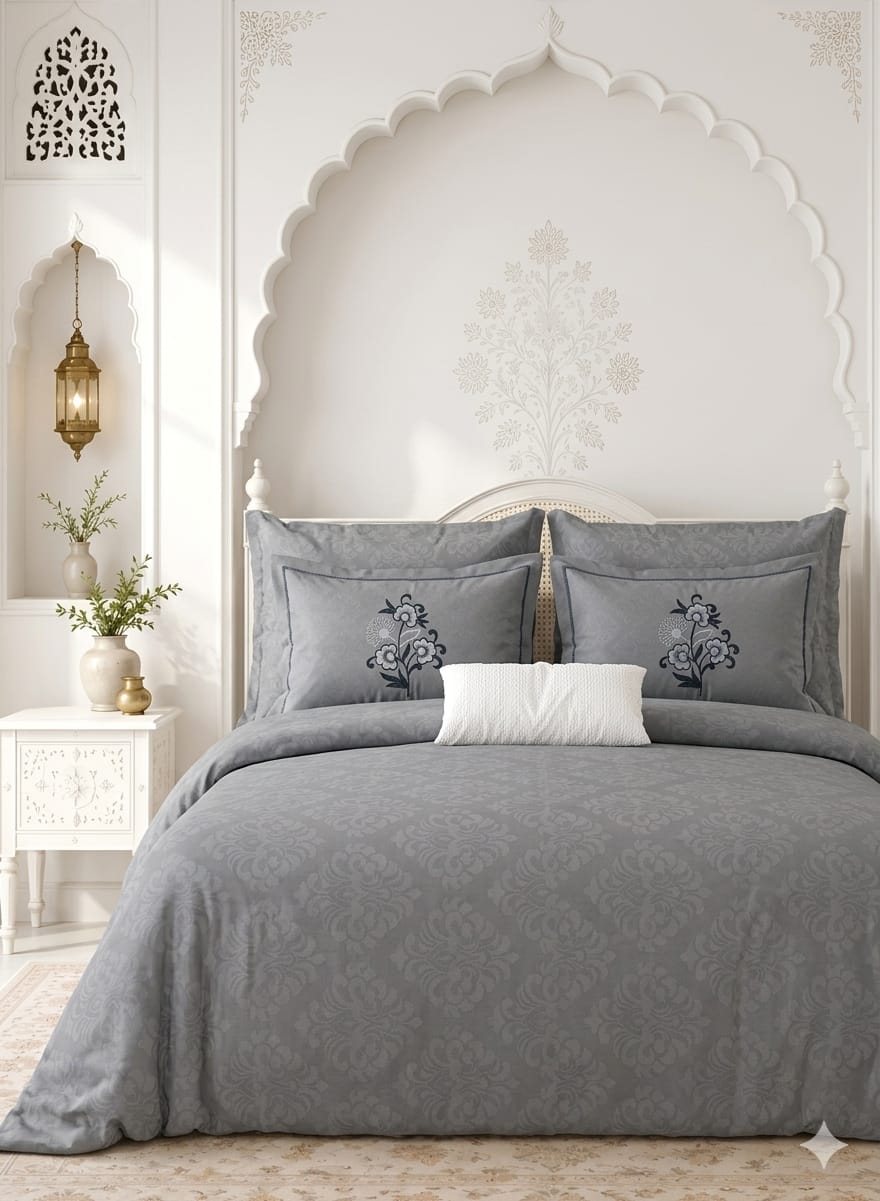 Cotton Double Bedsheet 100x100 Inches with 2 Embroidered Pillow Covers