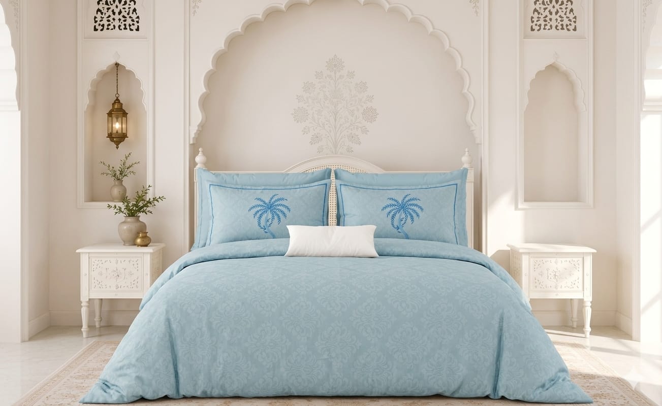Cotton Double Bedsheet 100x100 Inches with 2 Embroidered Pillow Covers
