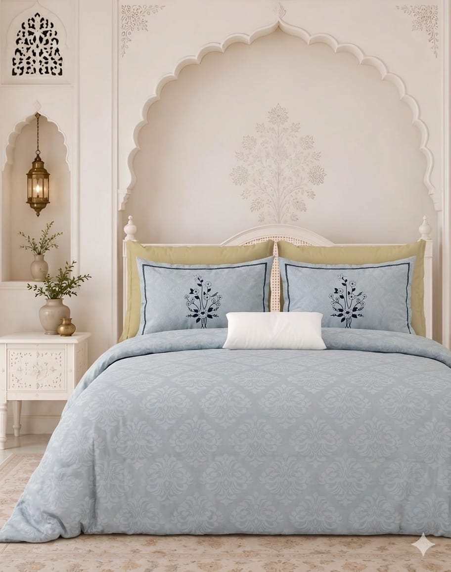 Cotton Double Bedsheet 100x100 Inches with 2 Embroidered Pillow Covers