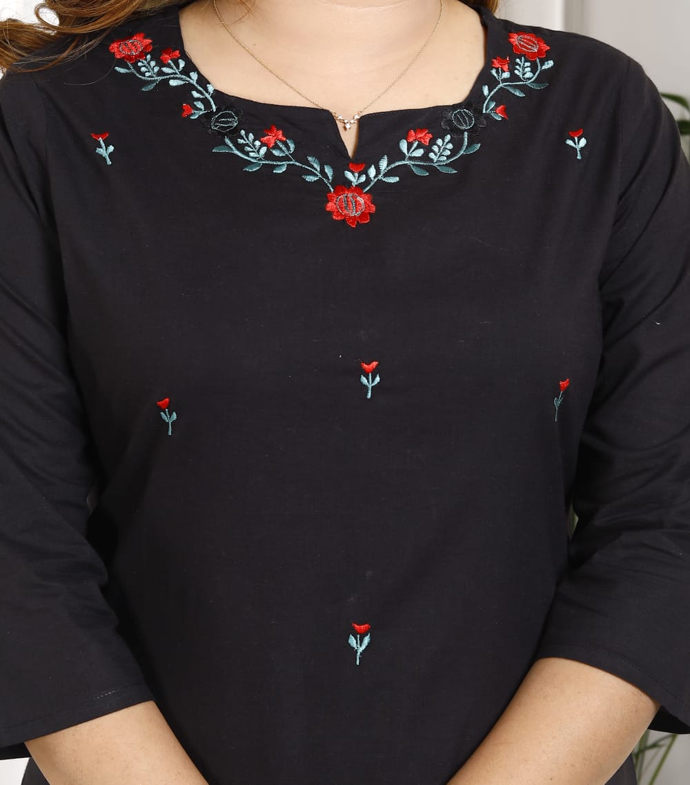 Cotton Embroidered Kurti Pant Dupatta Set for Women – Fully Stitched