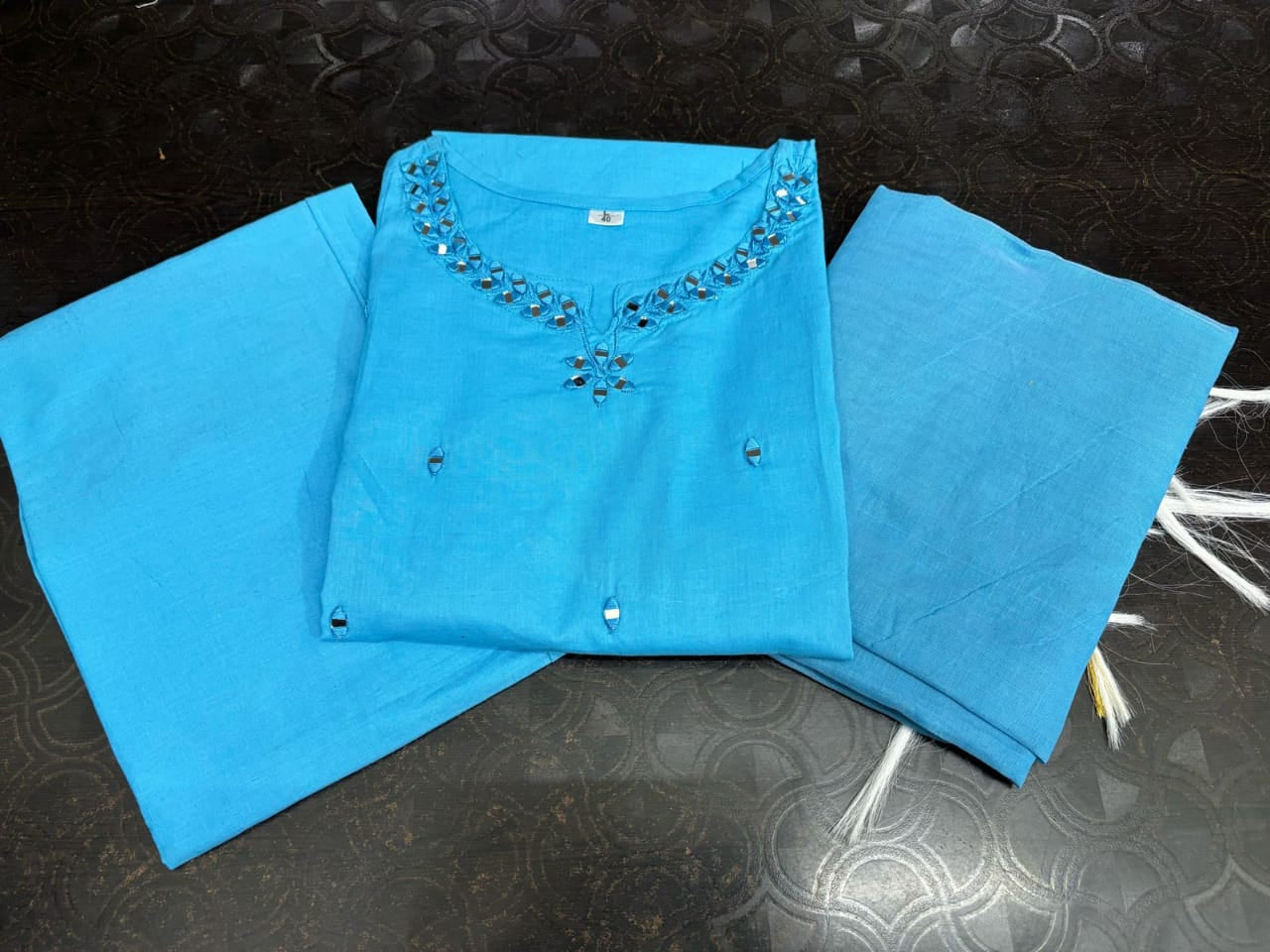 Cotton Embroidered Kurti Pant Dupatta Set for Women – Fully Stitched