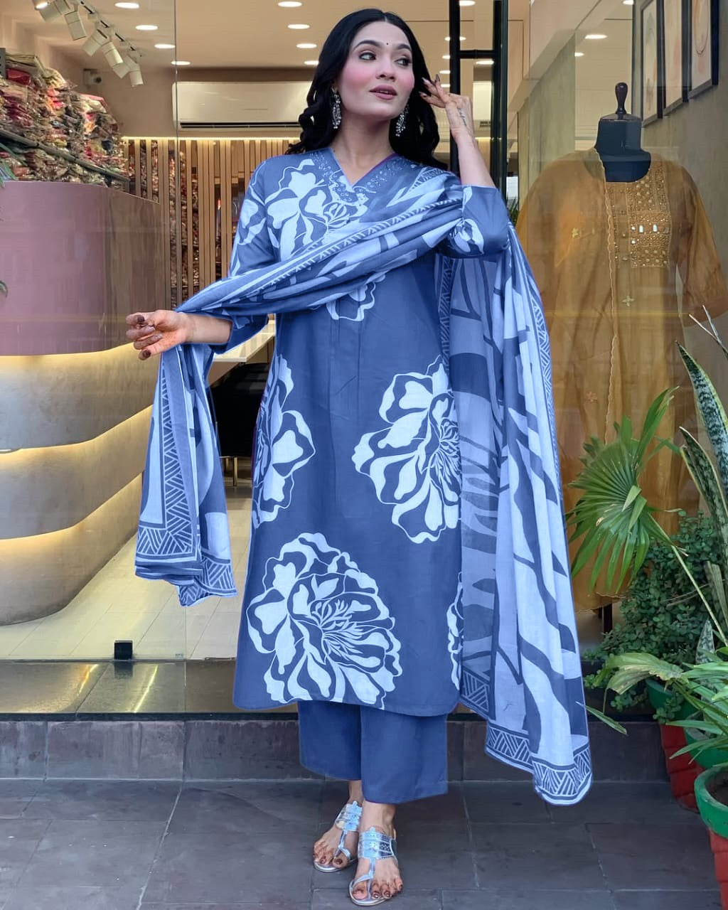 Cotton Embroidered Kurti Pant Dupatta Set