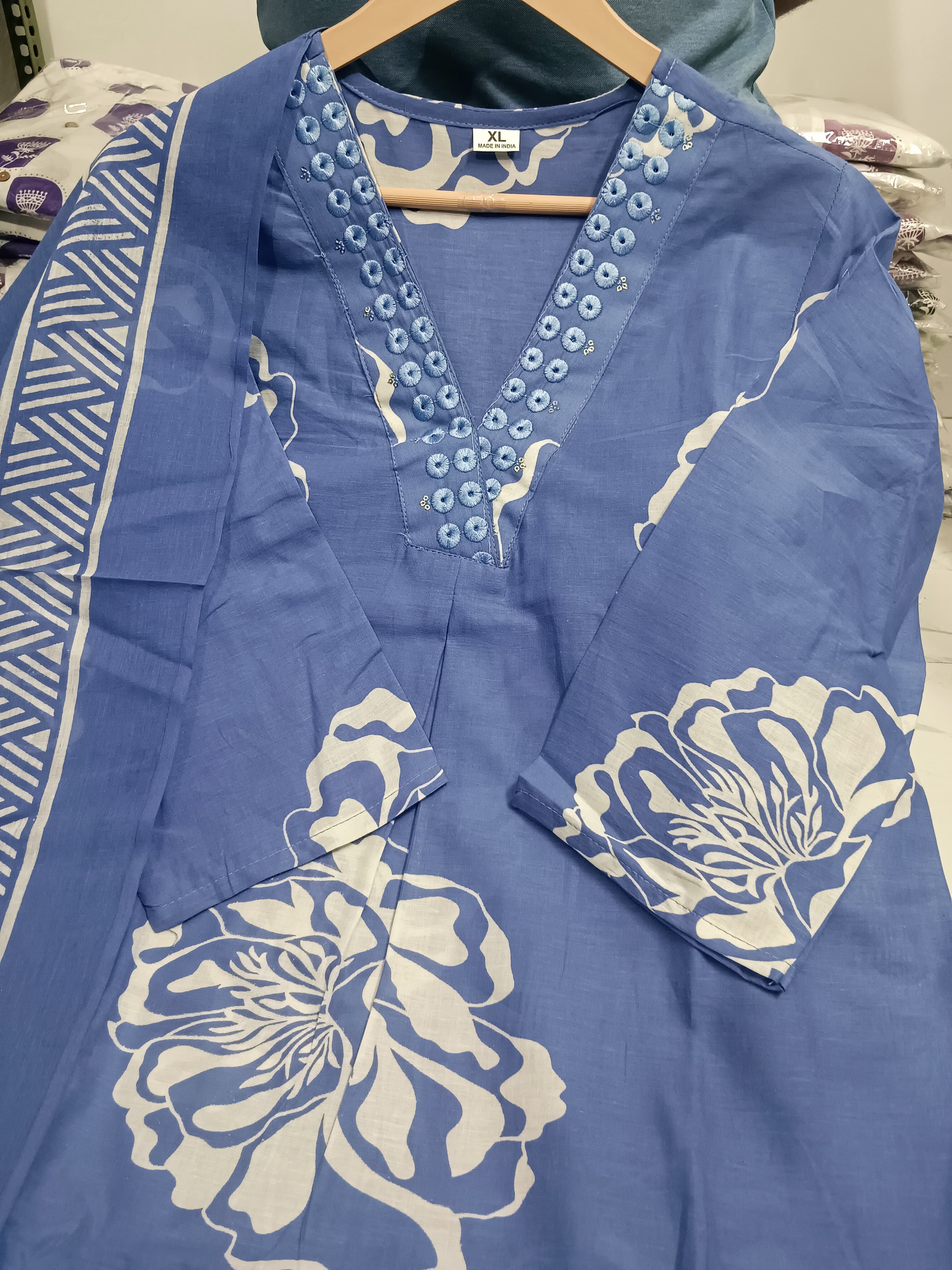 Cotton Embroidered Kurti Pant Dupatta Set