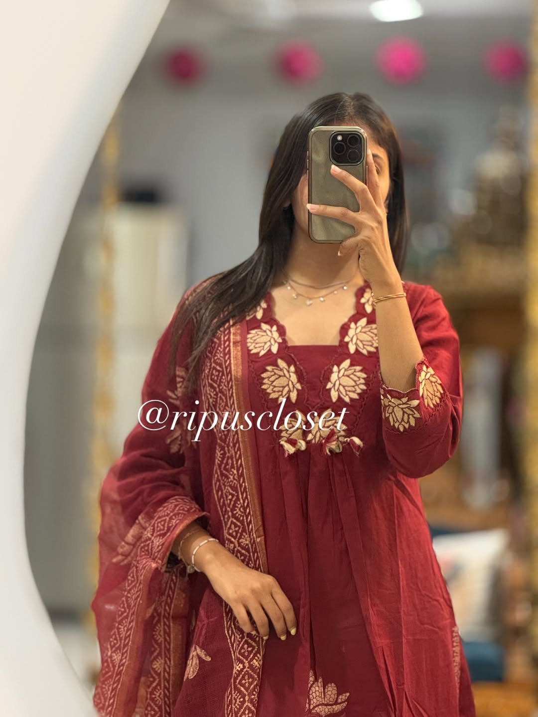 Cotton Embroidered Suit Set with Pant & Printed Dupatta