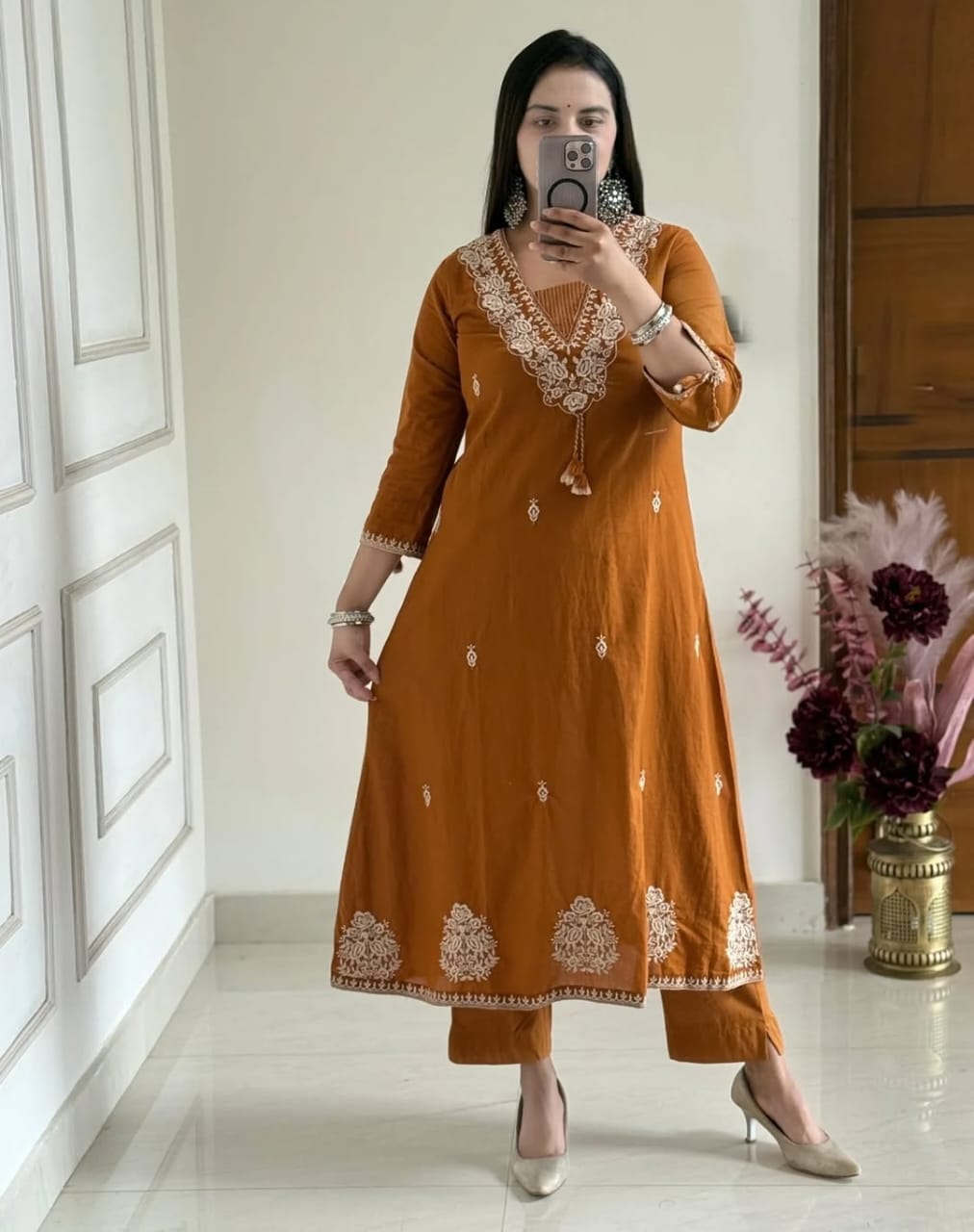 Cotton Embroidery Suit Set with Pant & Dupatta (3 Piece)
