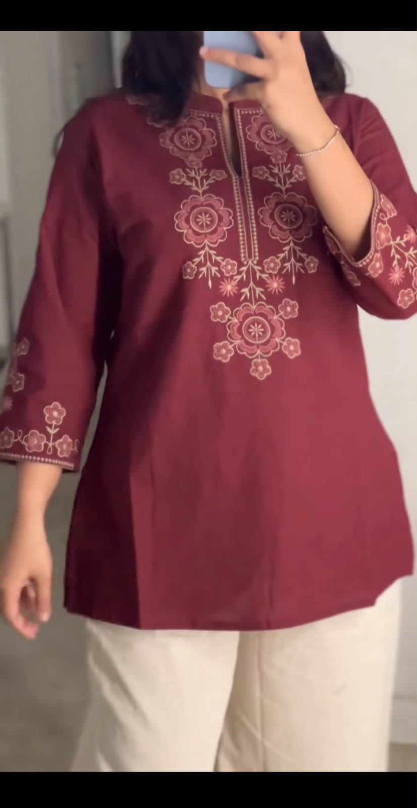 Cotton Flex Co-Ord Set with Embroidered Yoke & Sleeves