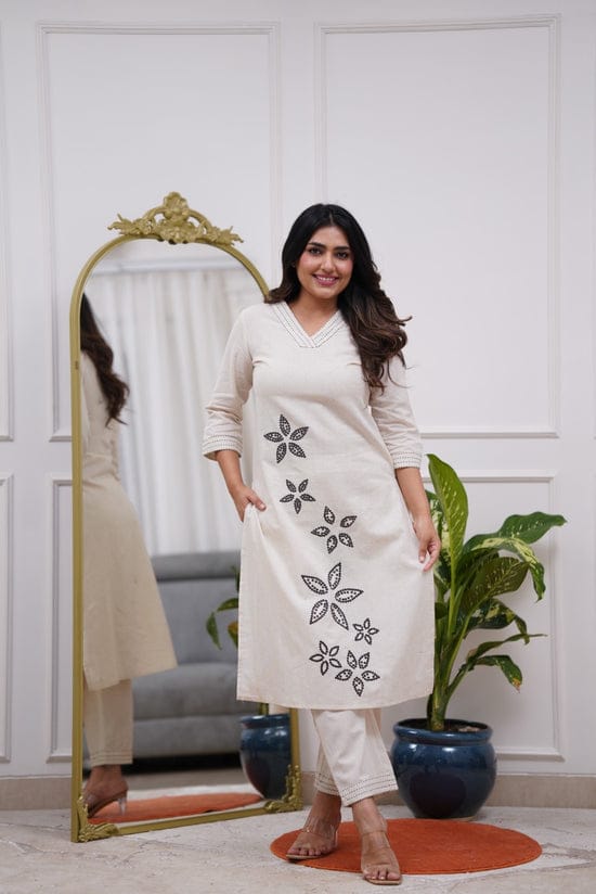 Cotton Flex Embroidered Kurta Pant Set for Women – Straight Fit Design
