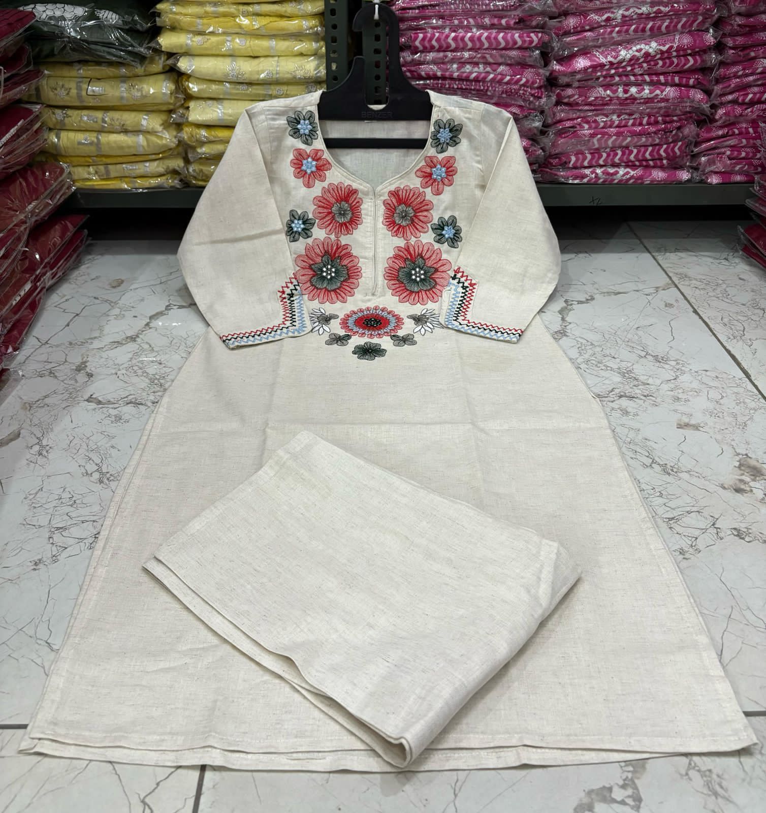 Cotton Flex Embroidered Kurta Pant Set