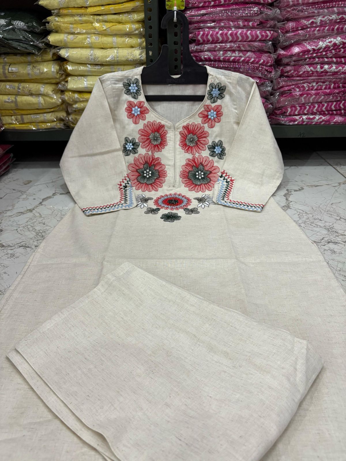 Cotton Flex Embroidered Kurta Pant Set