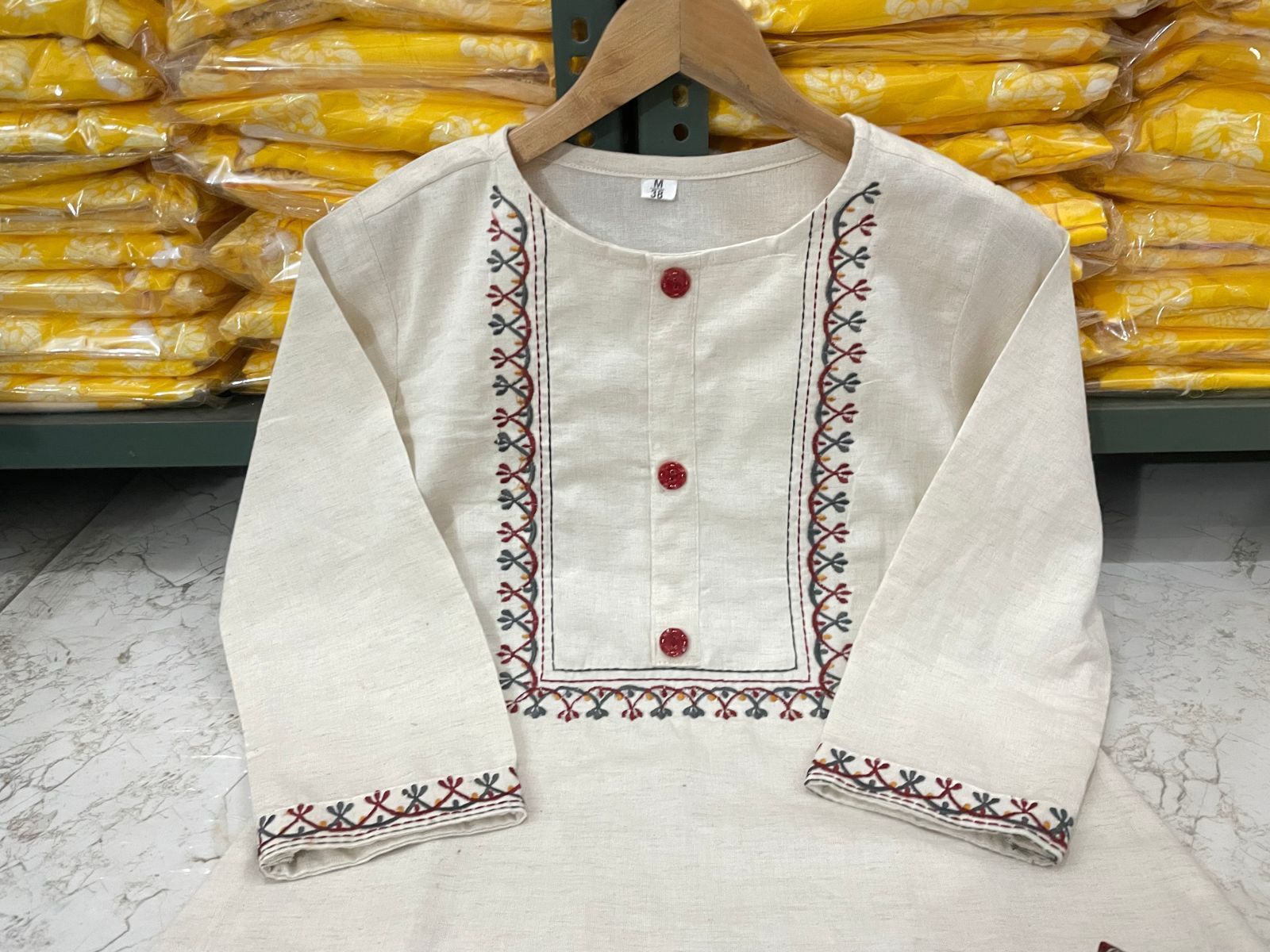 Cotton Flex Embroidered Kurti Set with Silk Chanderi Digital Dupatta