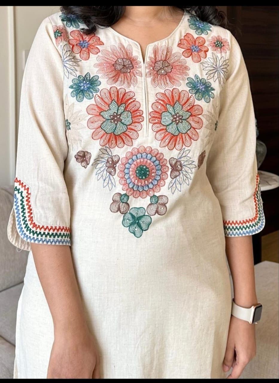 Cotton Flex Kurta Pant Set with Embroidery Work