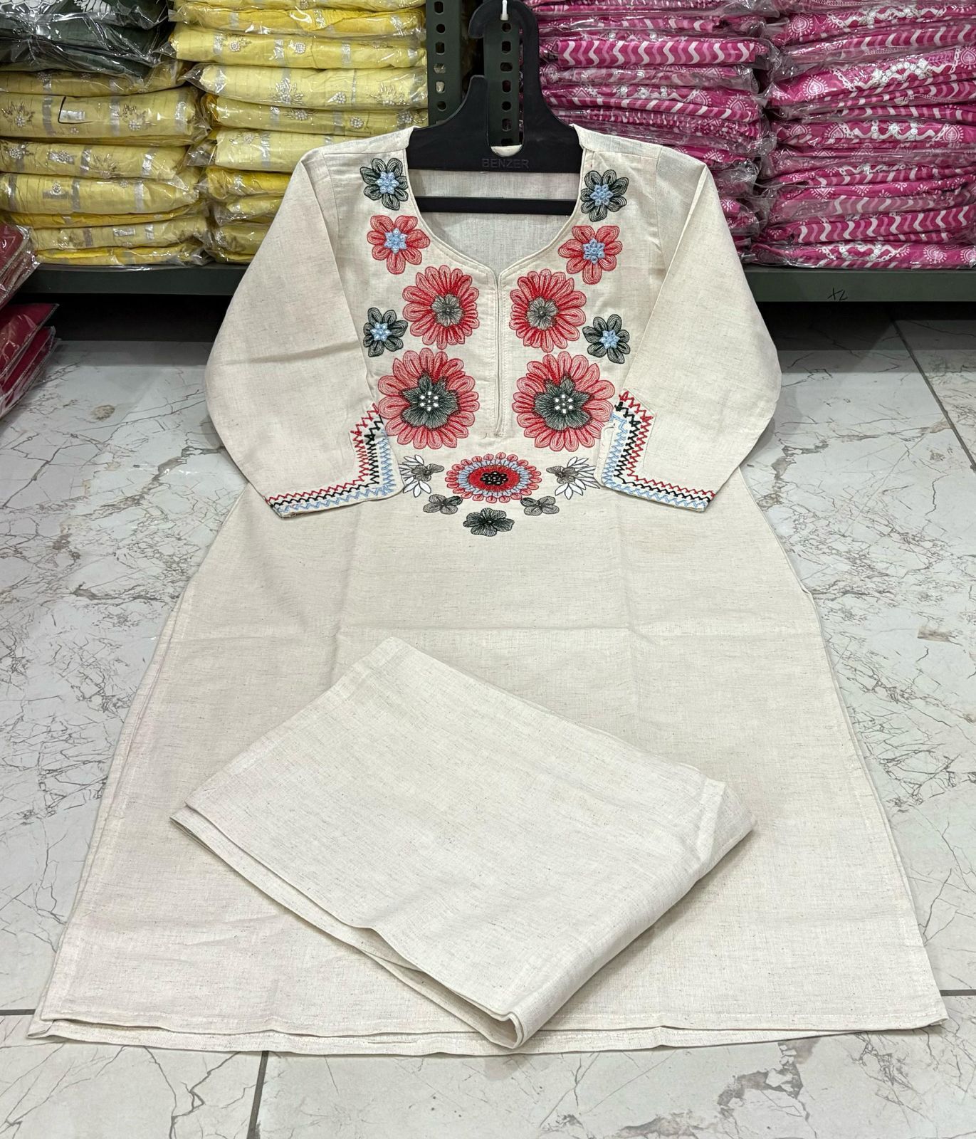 Cotton Flex Kurta Pant Set with Embroidery Work