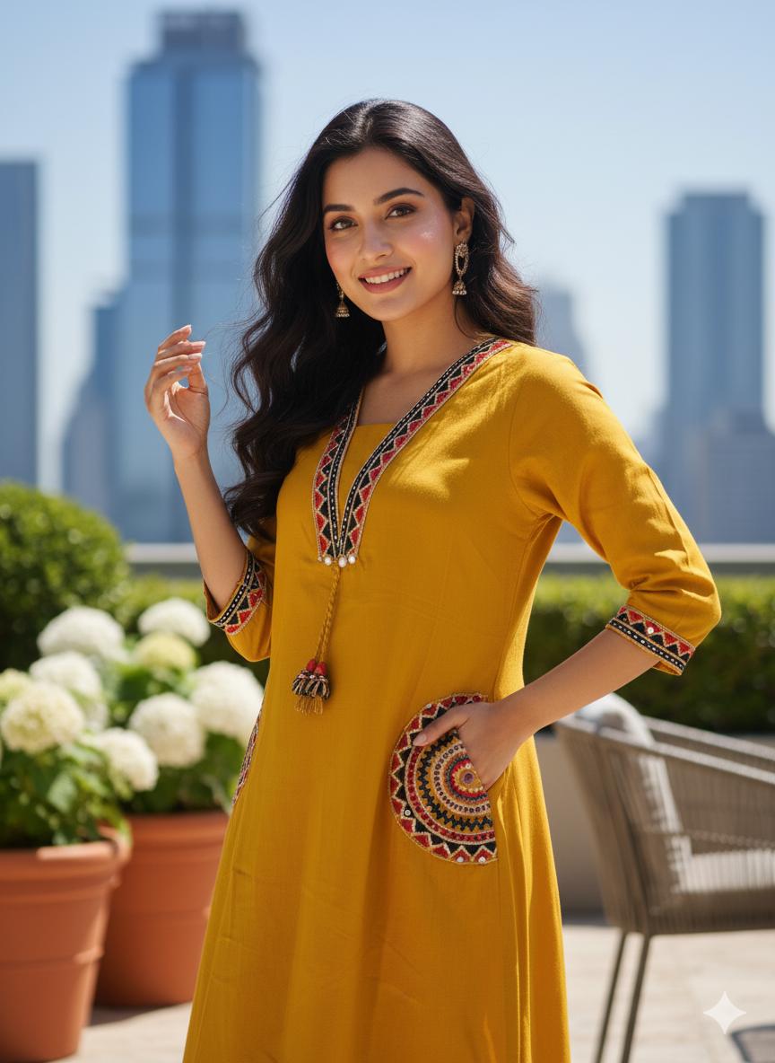 Cotton Flex Kurti with Plazo Set with Embroidery Work