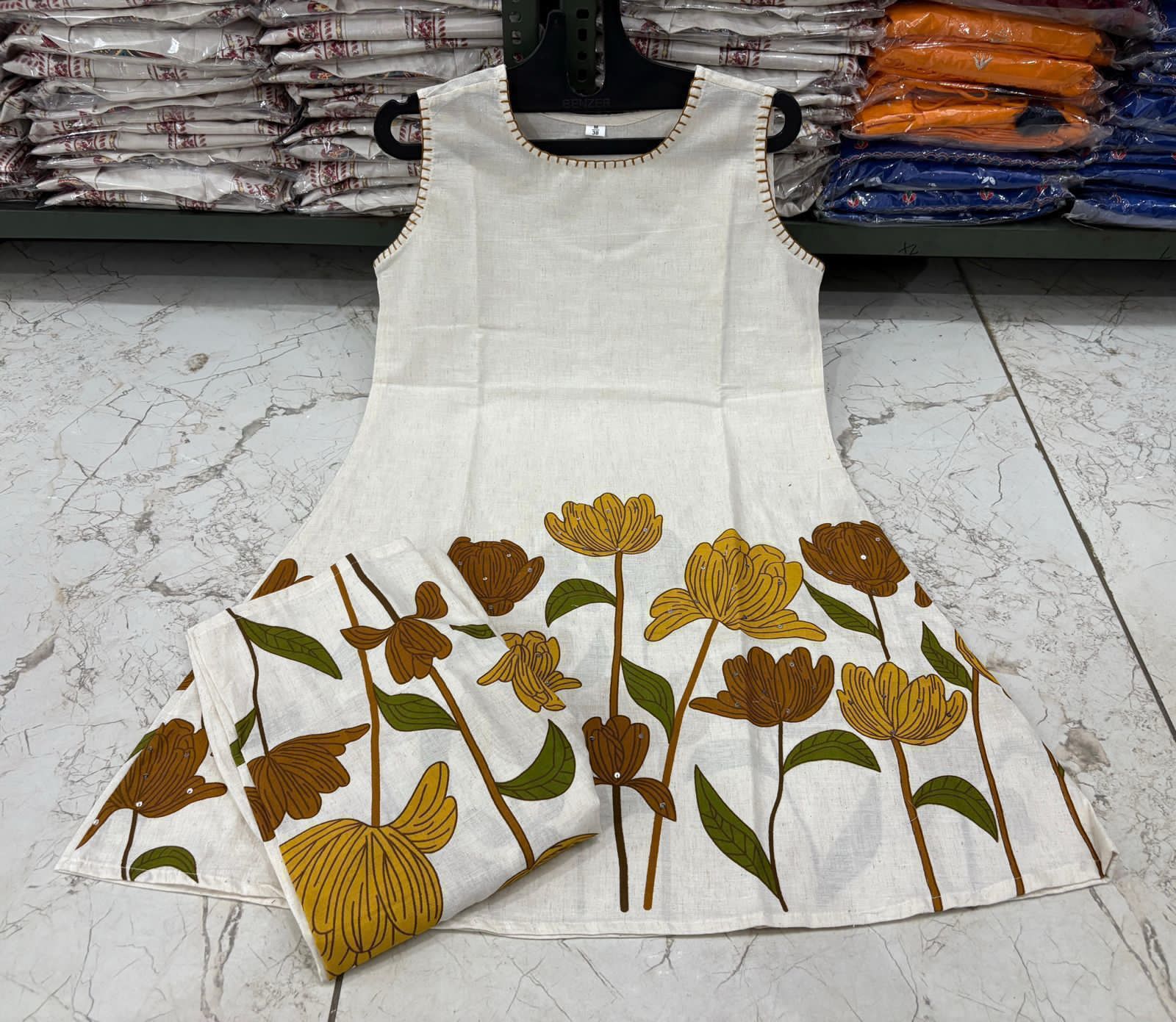 Cotton Flex Printed Kurta Set with Kantha Work & Trouser