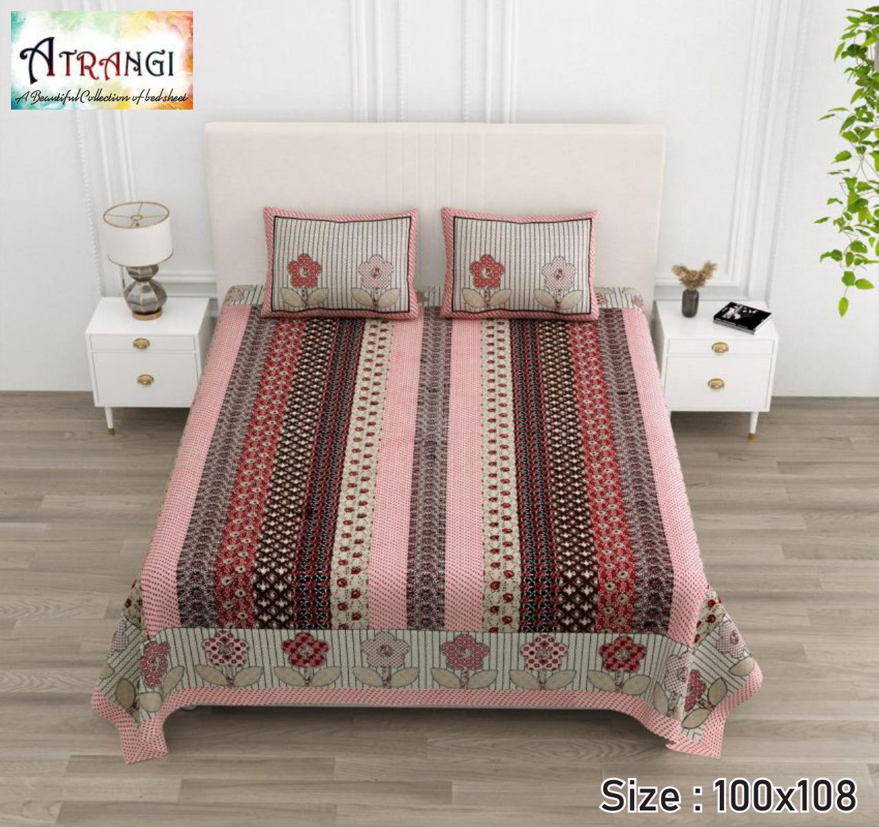Cotton King Size Bedsheet Set (100x108 Inch) with 2 Pillow Covers