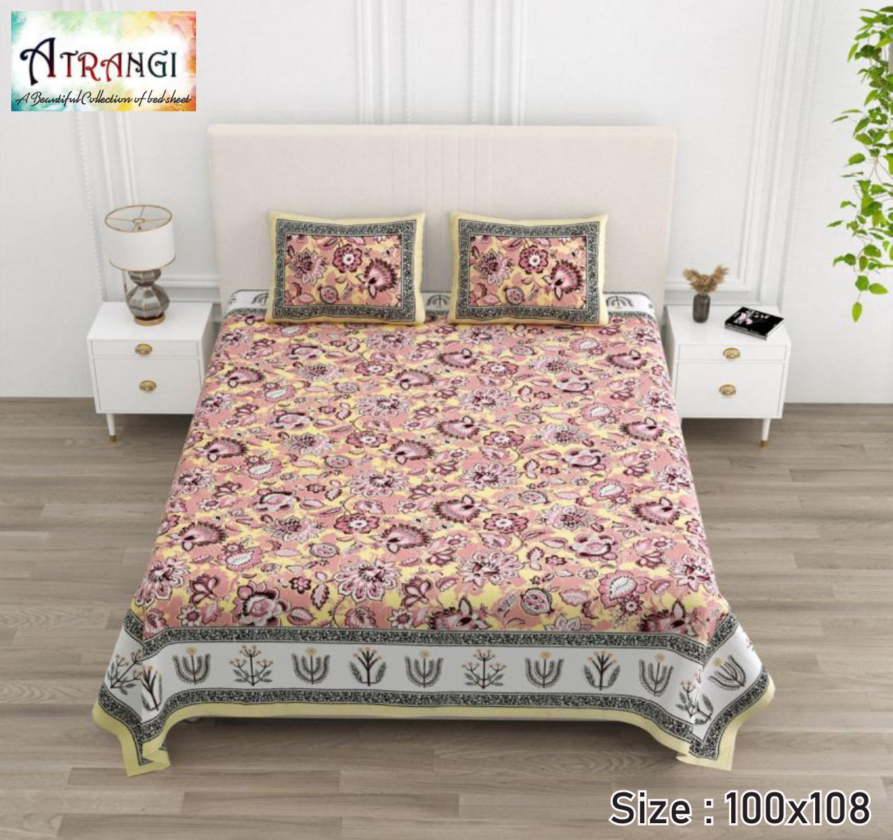 Cotton King Size Bedsheet Set (100x108 Inch) with 2 Pillow Covers