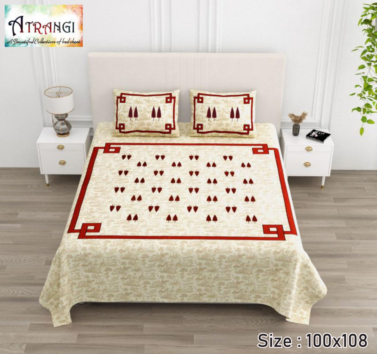 Cotton King Size Bedsheet Set (100x108 Inch) with 2 Pillow Covers