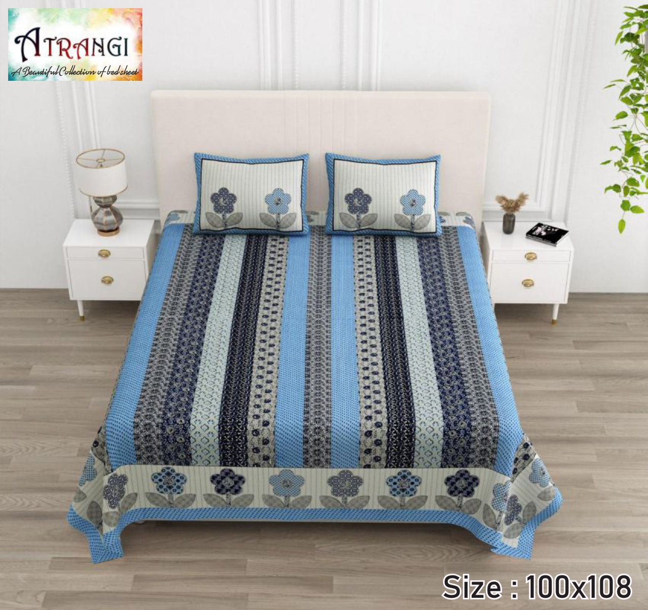 Cotton King Size Bedsheet Set (100x108 Inch) with 2 Pillow Covers