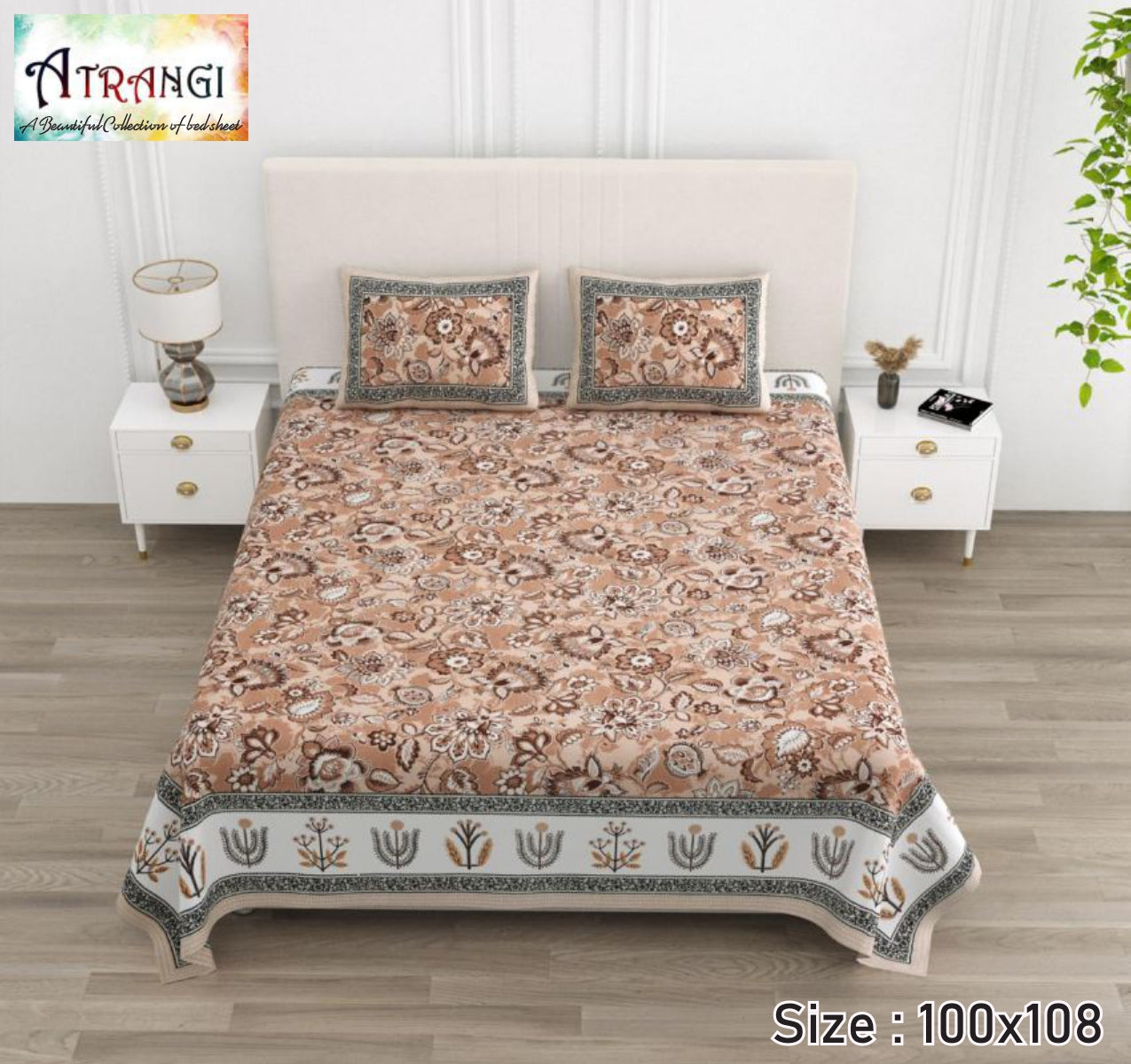 Cotton King Size Bedsheet Set (100x108 Inch) with 2 Pillow Covers