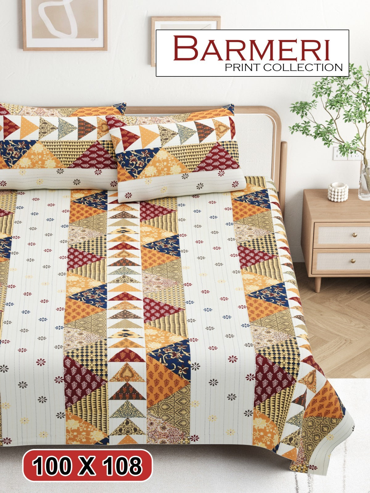 Cotton King Size Bedsheet Set (100x108 Inch) with 2 Pillow Covers