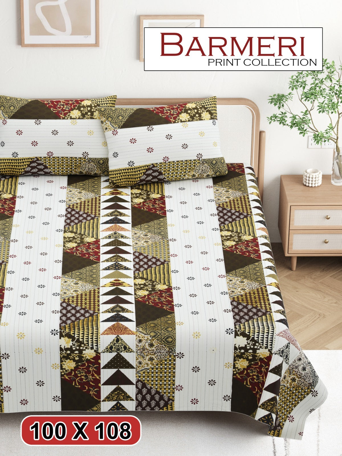 Cotton King Size Bedsheet Set (100x108 Inch) with 2 Pillow Covers