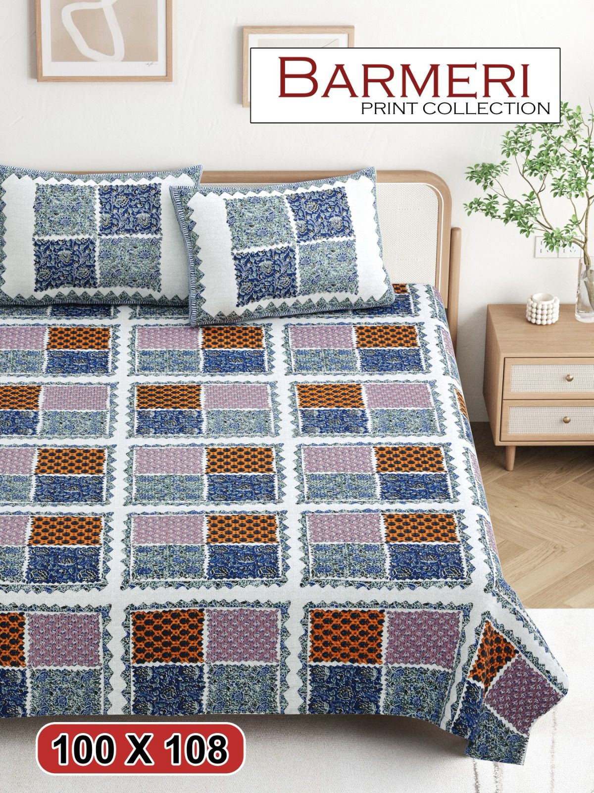 Cotton King Size Bedsheet Set (100x108 Inch) with 2 Pillow Covers