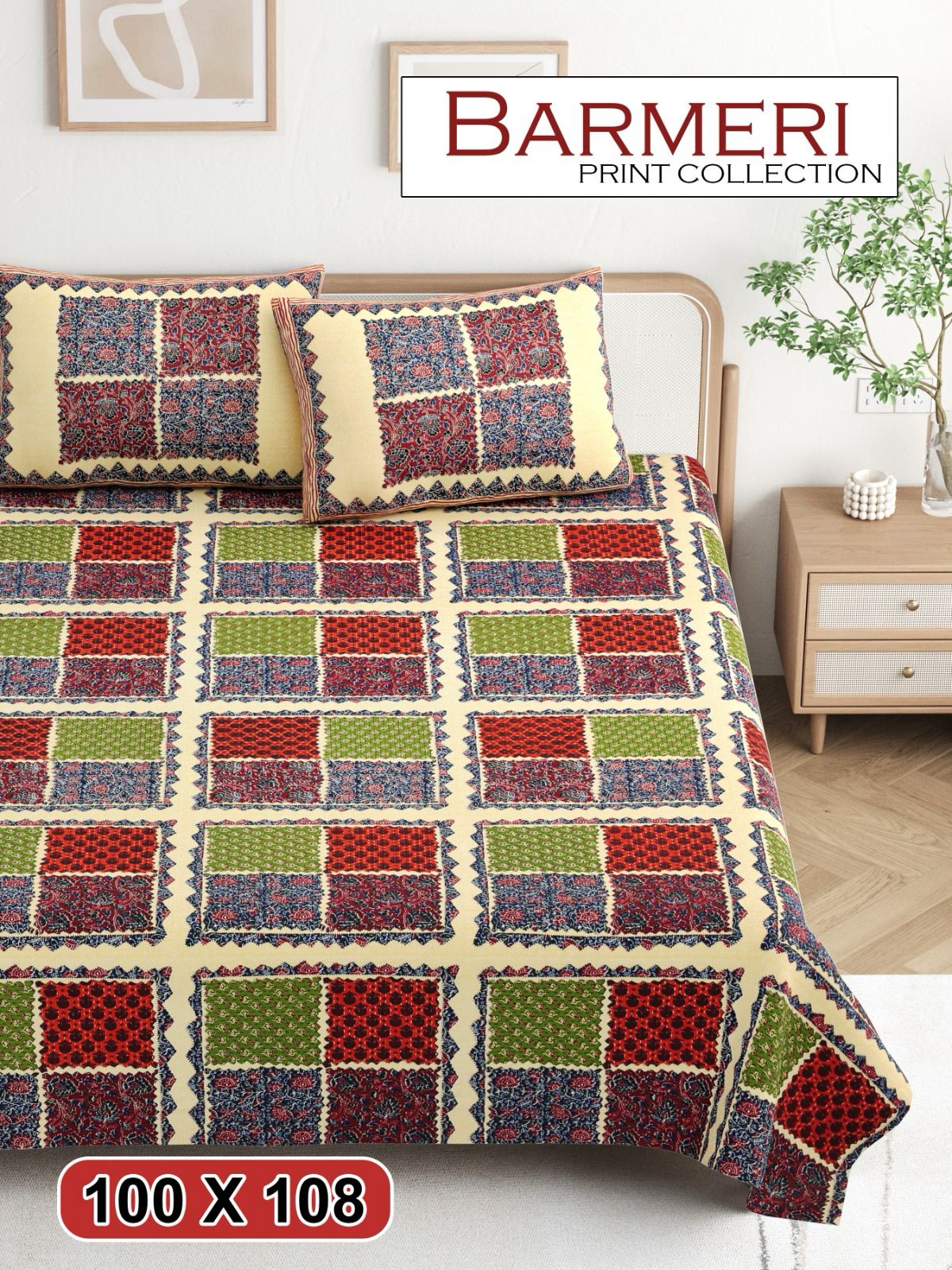 Cotton King Size Bedsheet Set (100x108 Inch) with 2 Pillow Covers