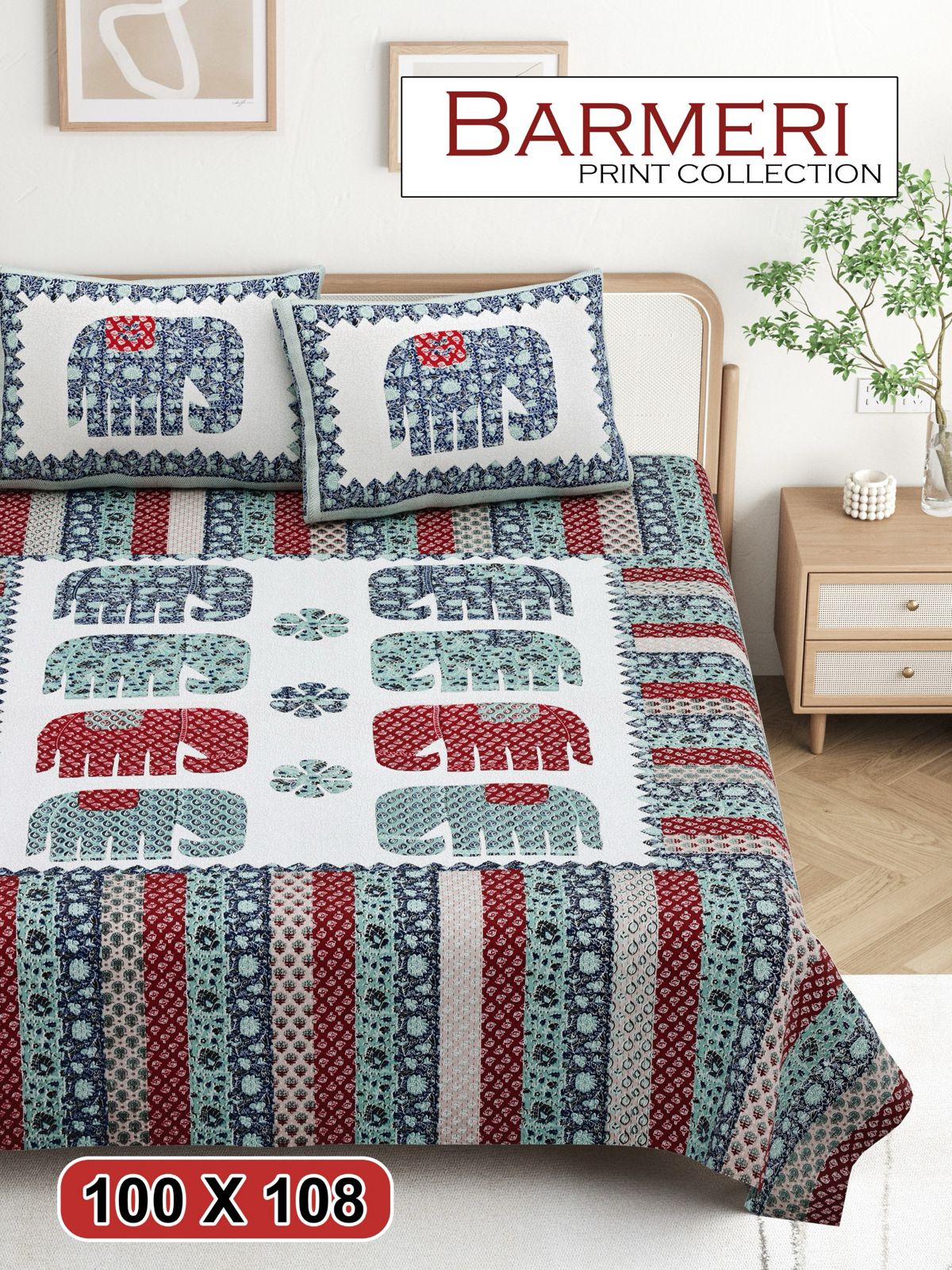 Cotton King Size Bedsheet Set (100x108 Inch) with 2 Pillow Covers
