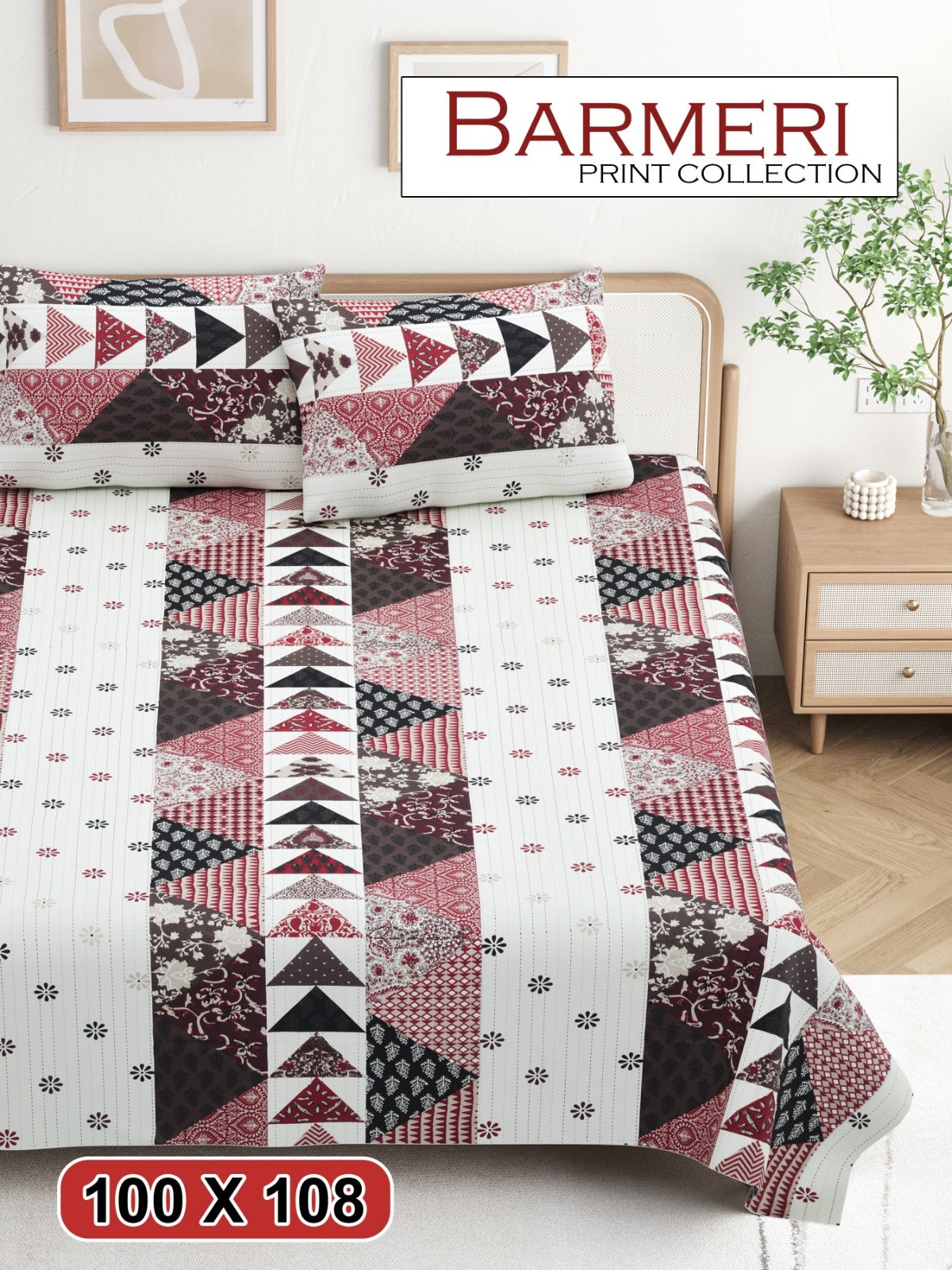 Cotton King Size Bedsheet Set (100x108 Inch) with 2 Pillow Covers